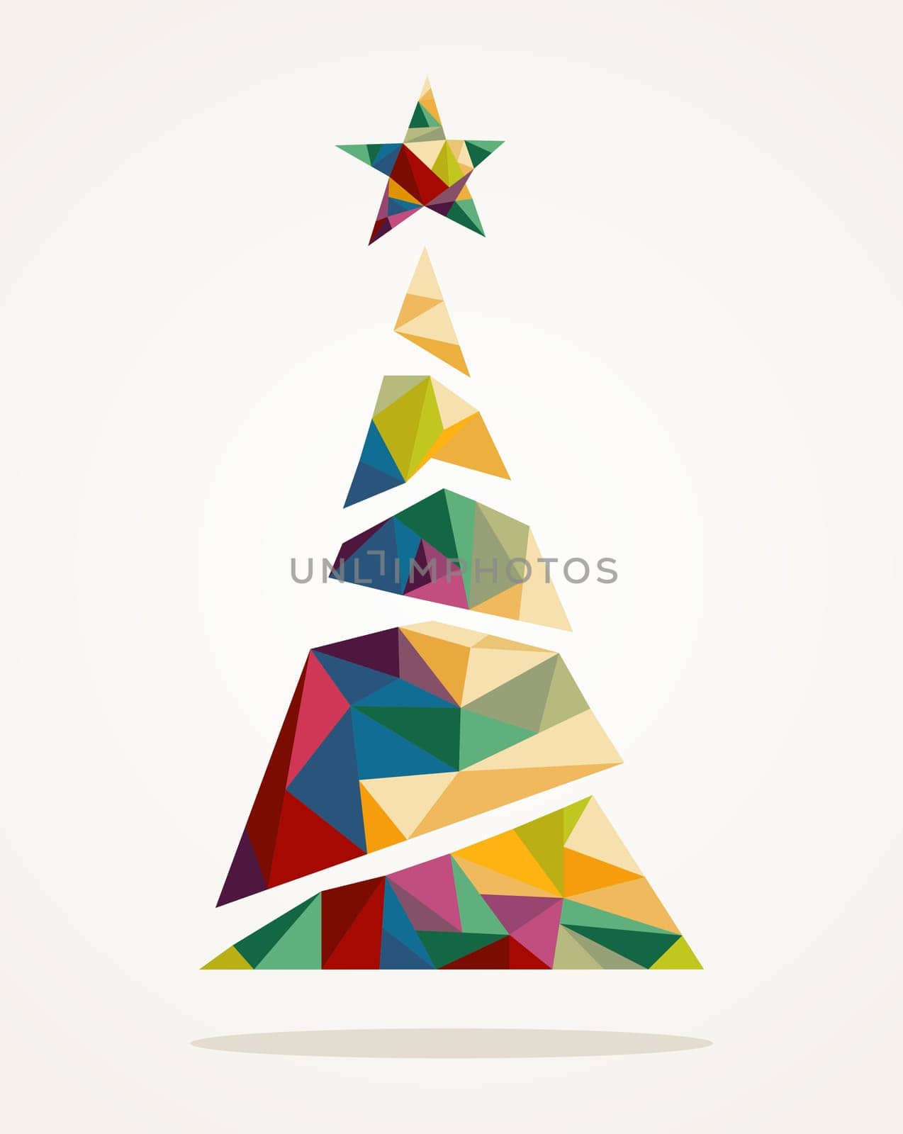 Isolated Merry Christmas colorful abstract tree, decoration star with geometric composition. EPS10 vector file organized in layers for easy editing..