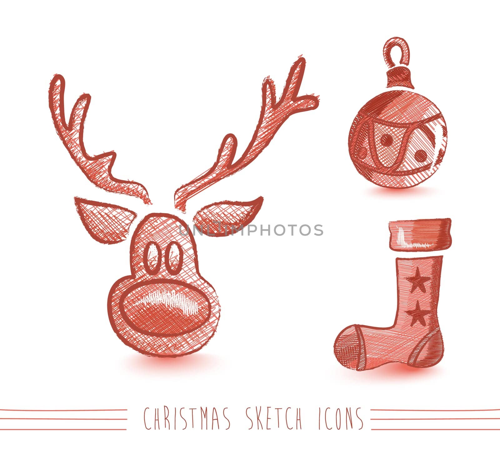 Merry Christmas hand drawn reindeer and winter elements set. EPS10 vector file organized in layers for easy editing..