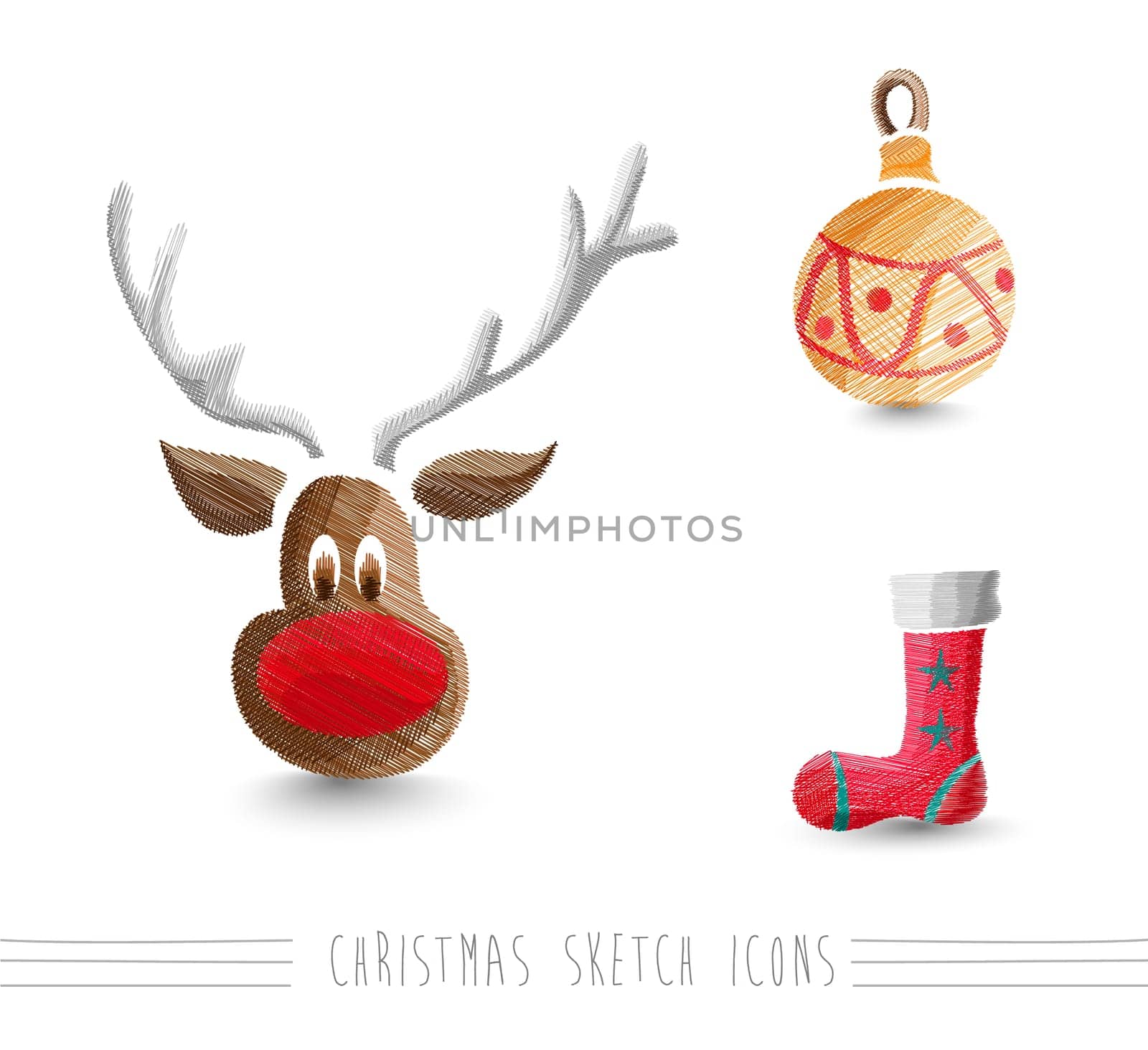Merry Christmas hand drawn reindeer and winter elements set. EPS10 vector file organized in layers for easy editing