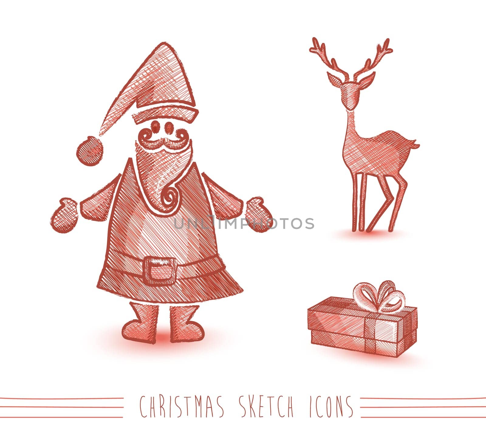 Merry Christmas hand drawn red Santa Claus and reindeer elements set. EPS10 vector file organized in layers for easy editing..