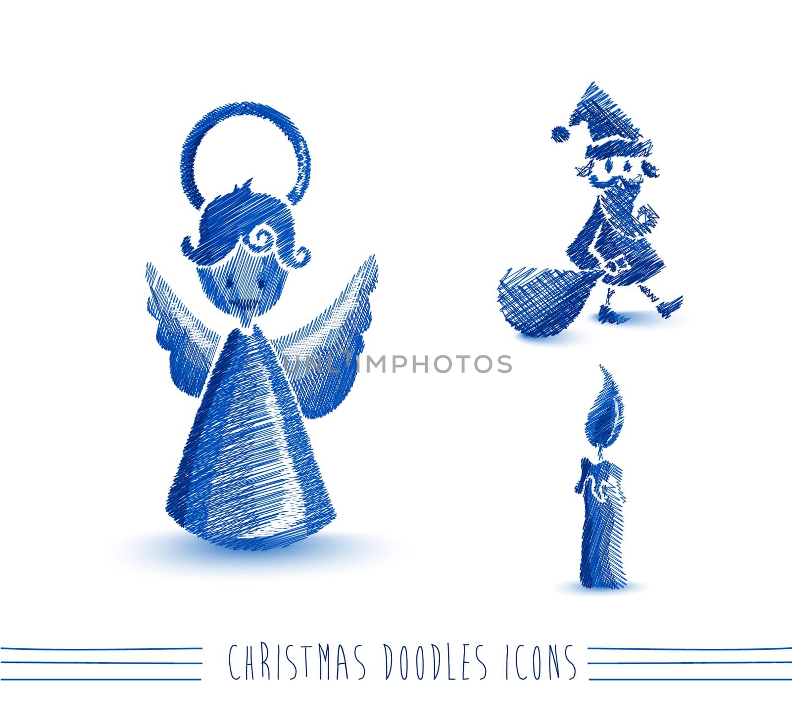 Merry Christmas blue hand drawn Santa Claus and angel elements set. EPS10 vector file organized in layers for easy editing.