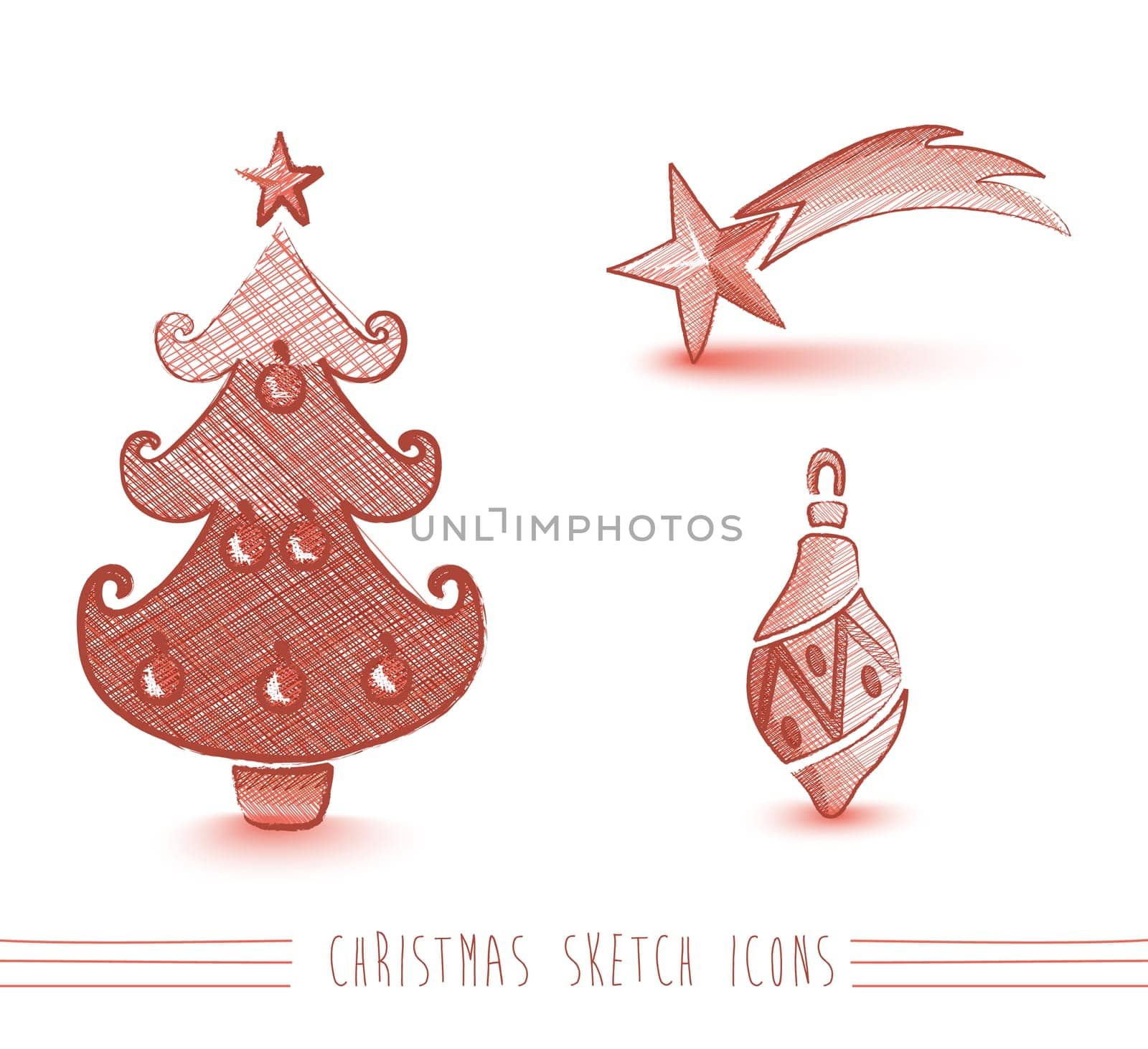 Merry Christmas red hand drawn christmas tree and winter elements set. EPS10 vector file organized in layers for easy editing.