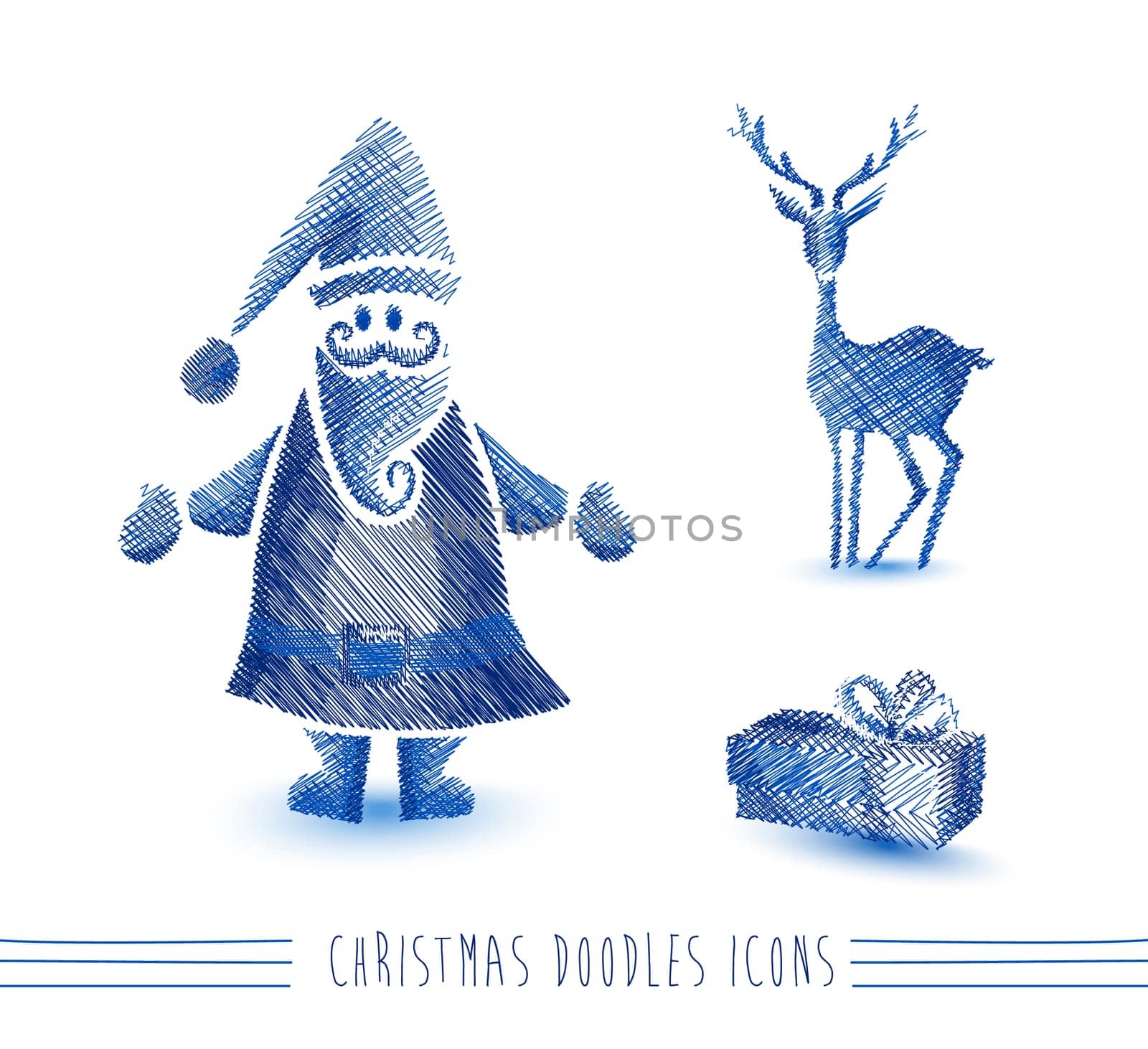 Merry Christmas blue hand drawn Santa claus and winter elements set. EPS10 vector file organized in layers for easy editing.