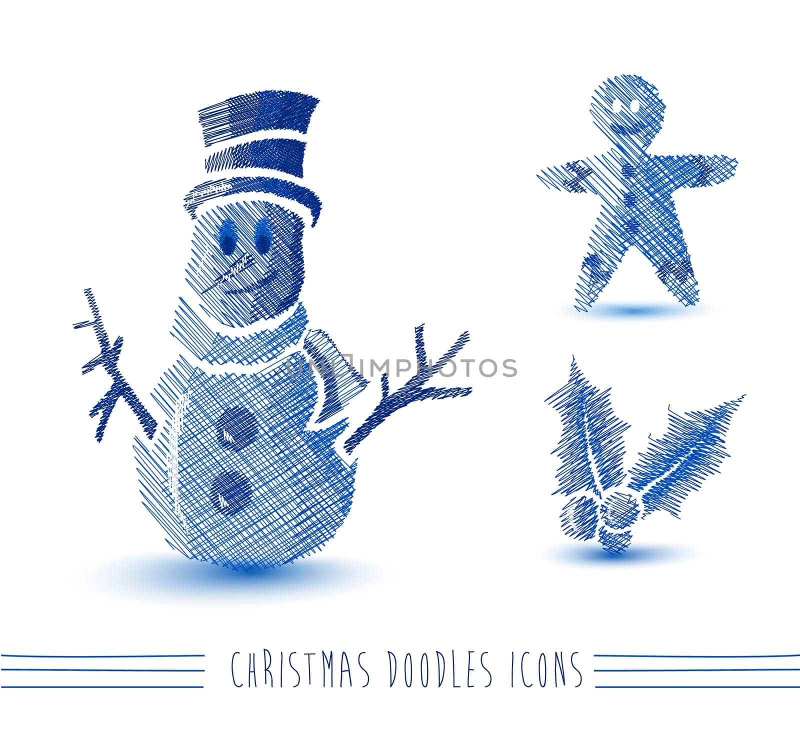 Merry Christmas blue hand drawn snowman and winter elements set. EPS10 vector file organized in layers for easy editing.