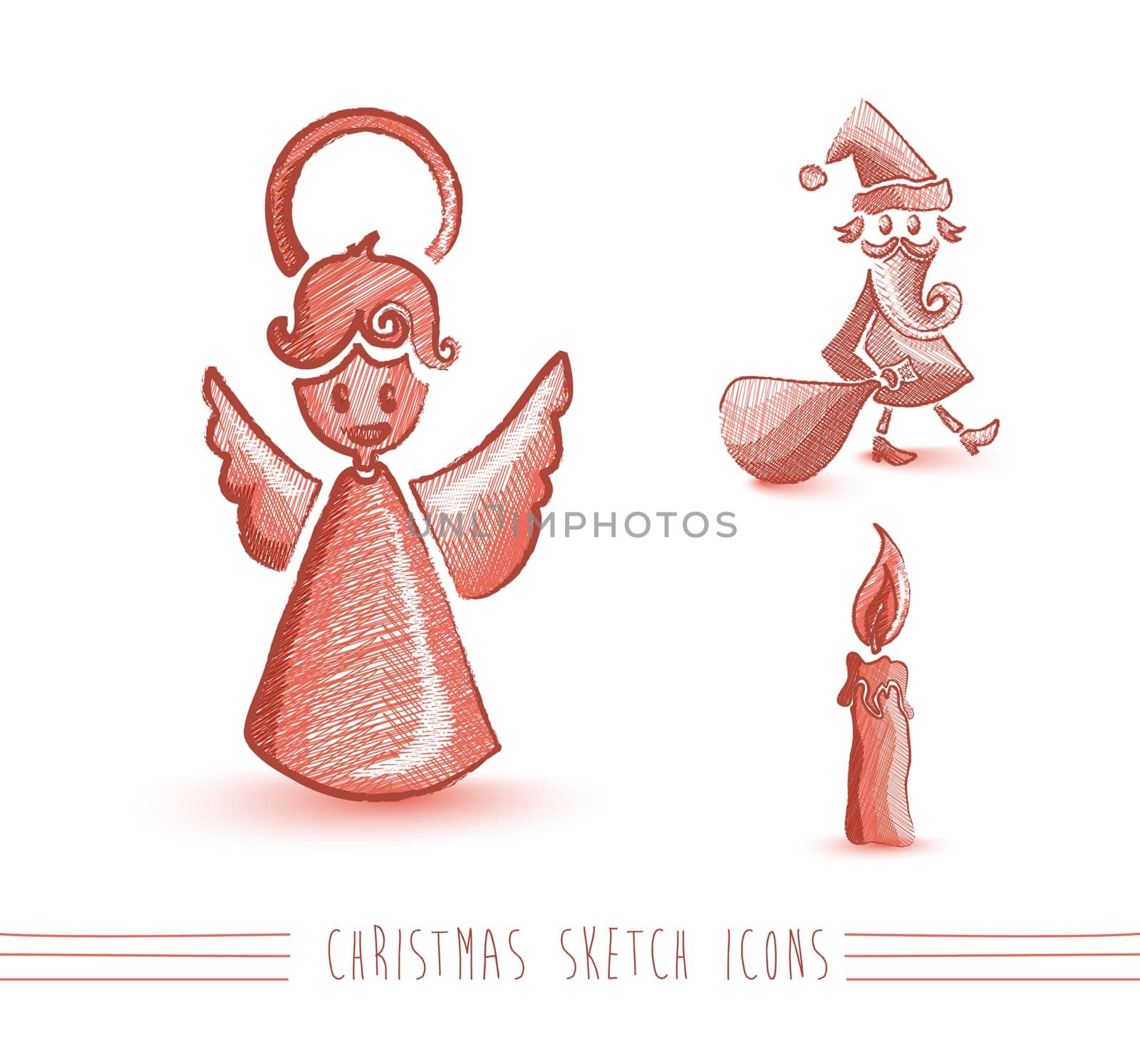 Merry Christmas red hand drawn Santa Claus and angel elements set. EPS10 vector file organized in layers for easy editing.