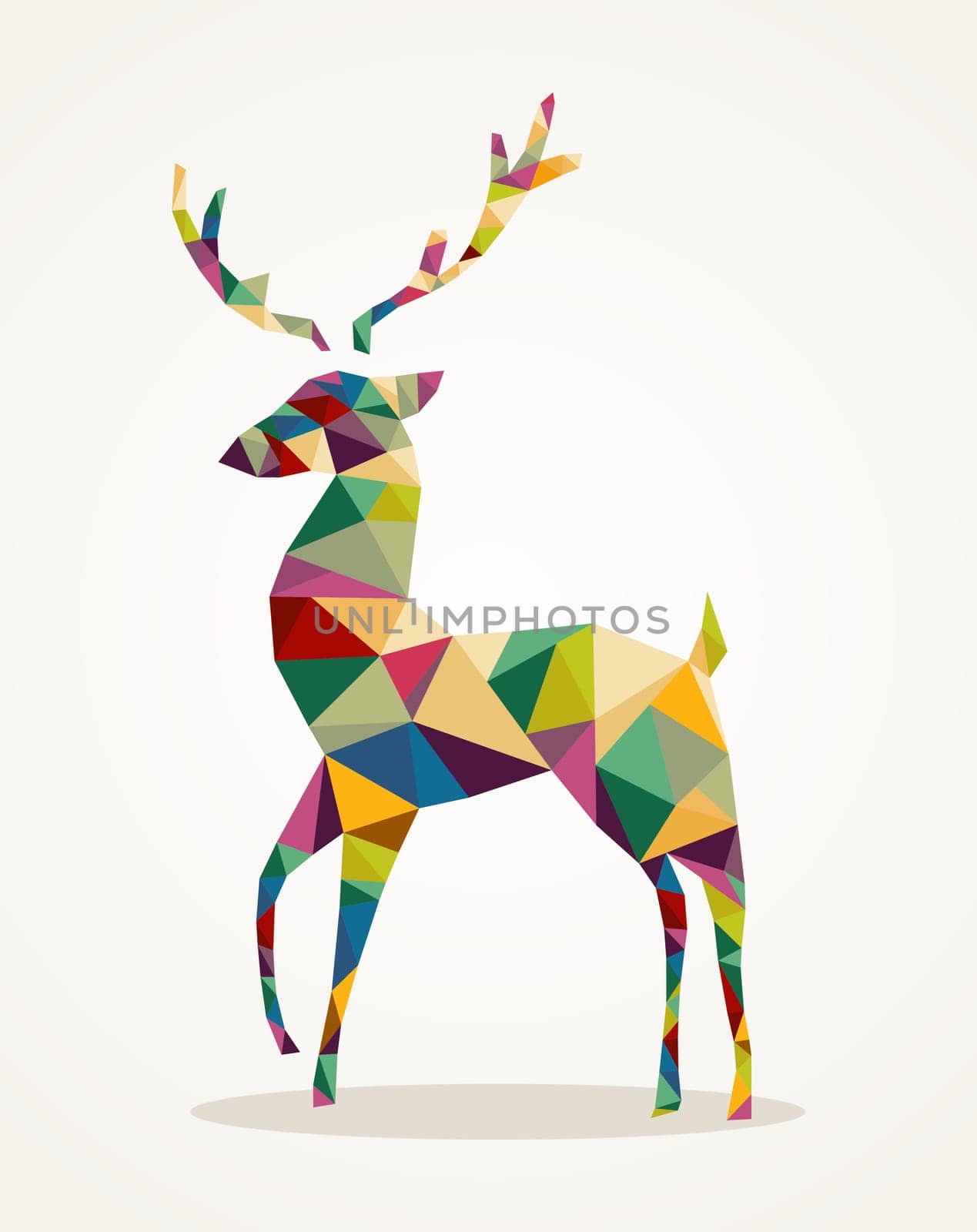 Isolated Merry Christmas colorful abstract reindeer with geometric composition. EPS10 vector file organized in layers for easy editing.