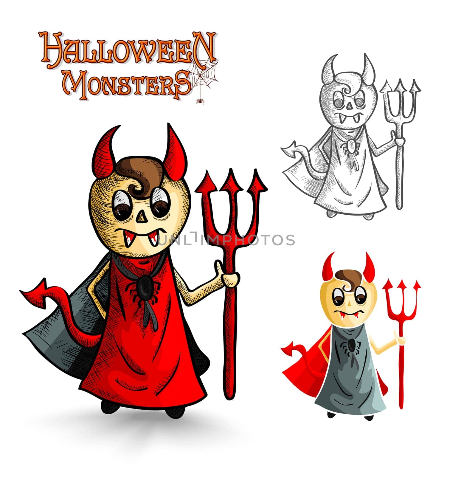 Halloween monsters spooky cartoon devil men set. EPS10 Vector file organized in layers for easy editing.