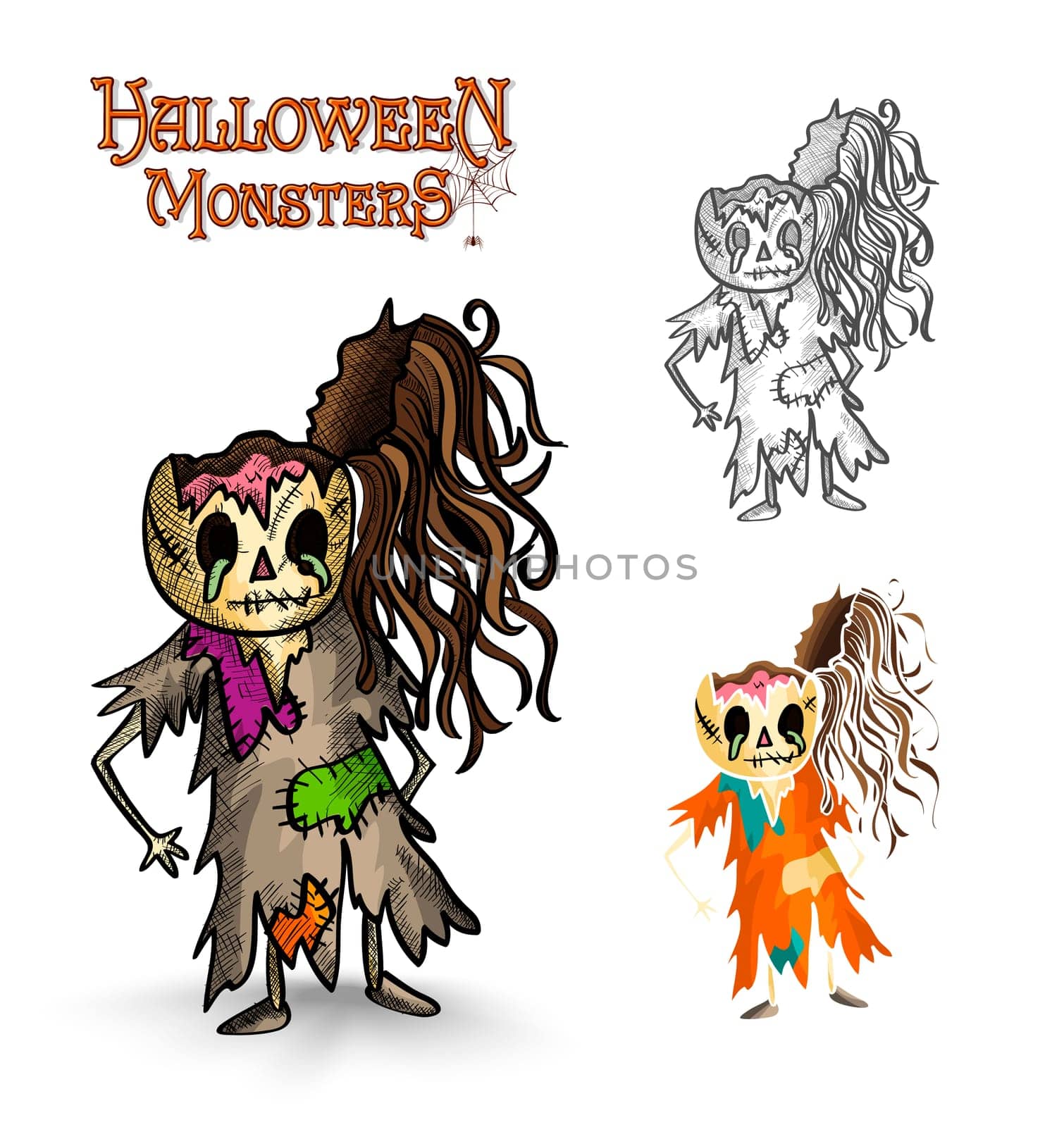 Halloween monsters spooky cartoon rotten zombies set. EPS10 Vector file organized in layers for easy editing.