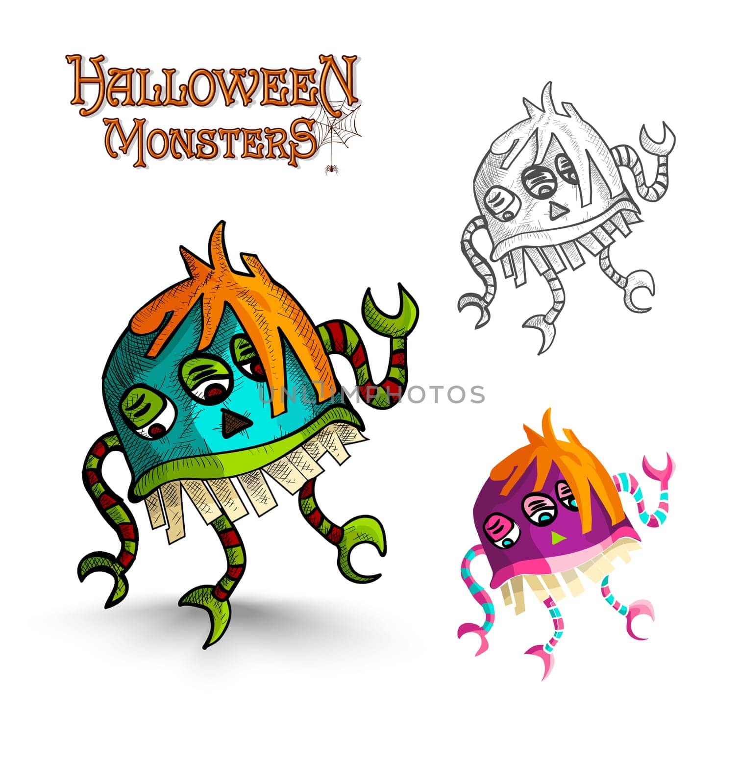 Halloween monsters spooky cartoon weird freak set. EPS10 Vector file organized in layers for easy editing.