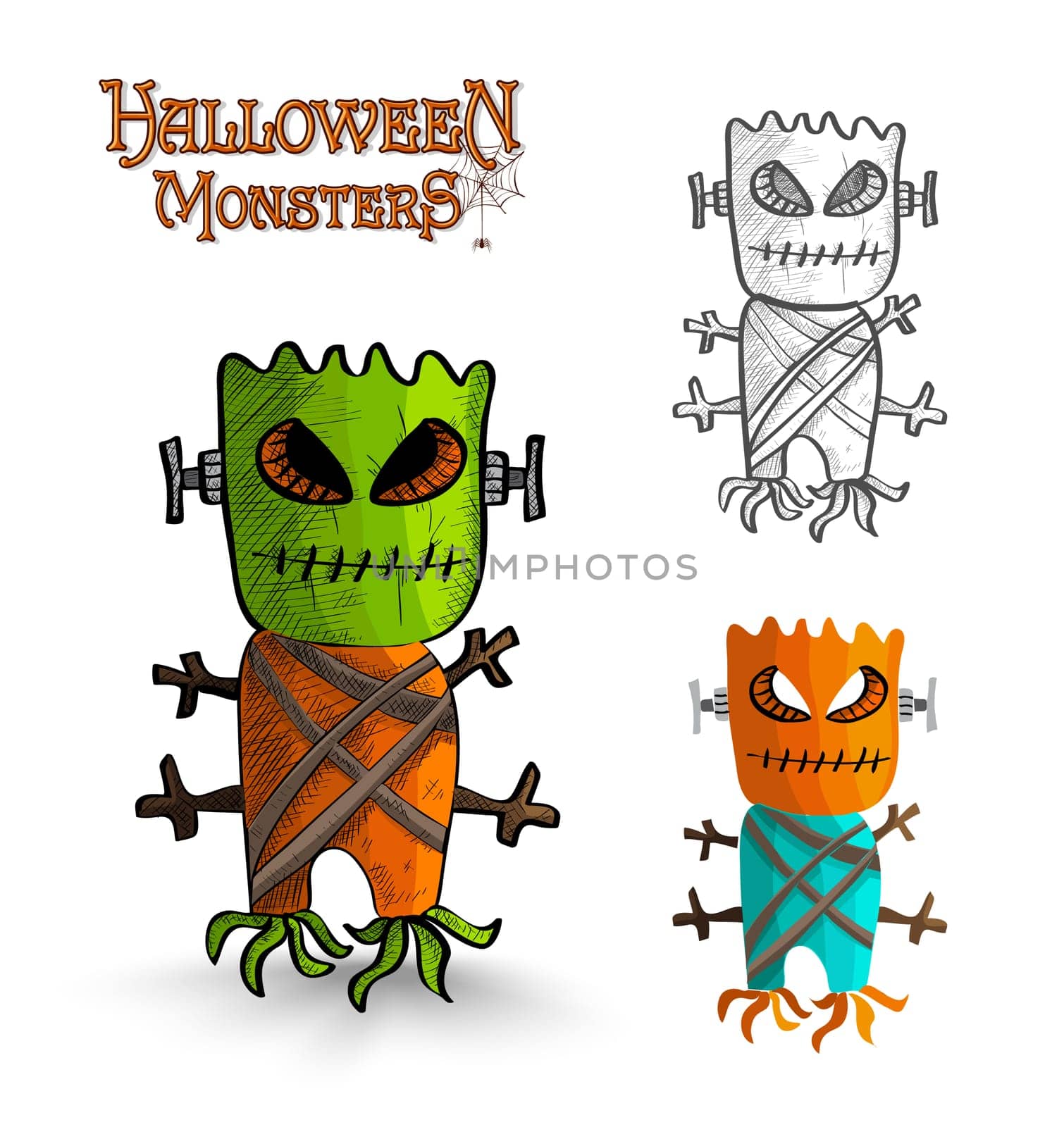 Halloween monsters spooky scary mask trunk freak set. EPS10 Vector file organized in layers for easy editing.