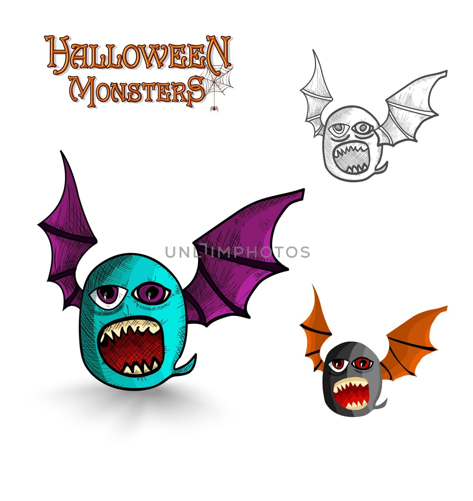 Halloween monsters spooky creature bat  set. EPS10 Vector file organized in layers for easy editing.