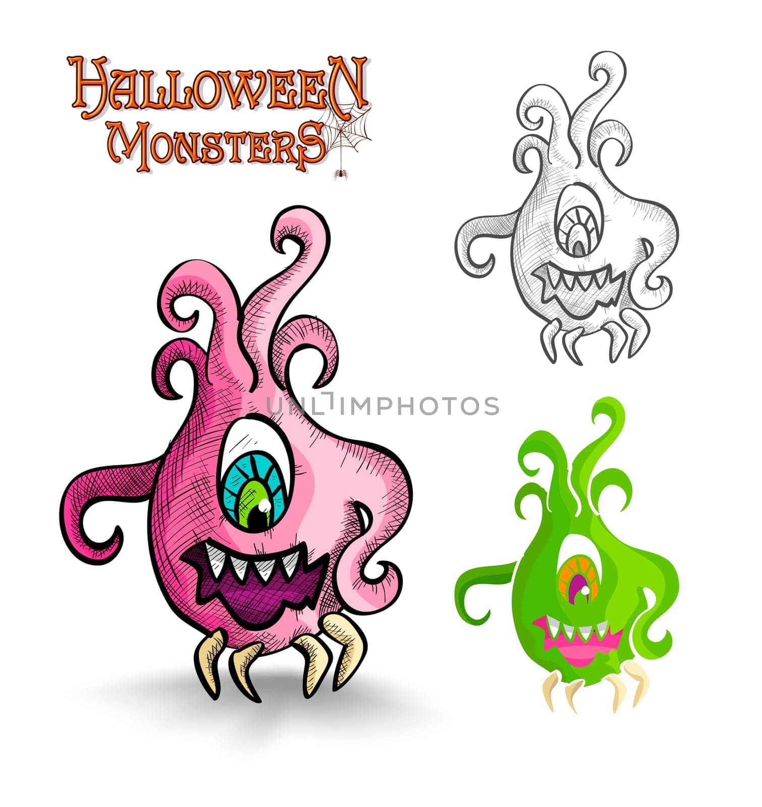 Halloween monsters spooky cartoon weird freak set. EPS10 Vector file organized in layers for easy editing.