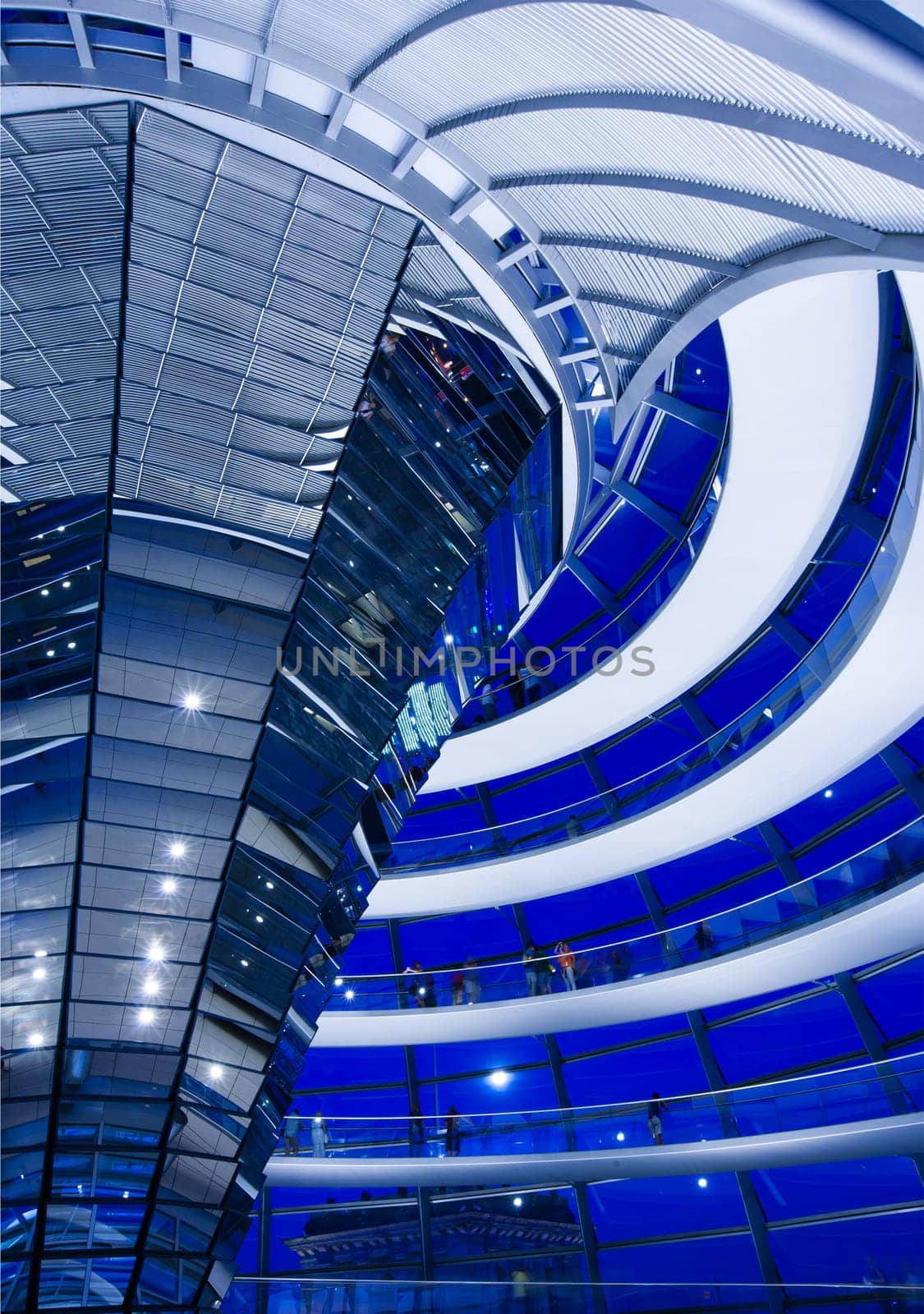 Inside the glass dome of the Reichstag in Berlin, Germany.