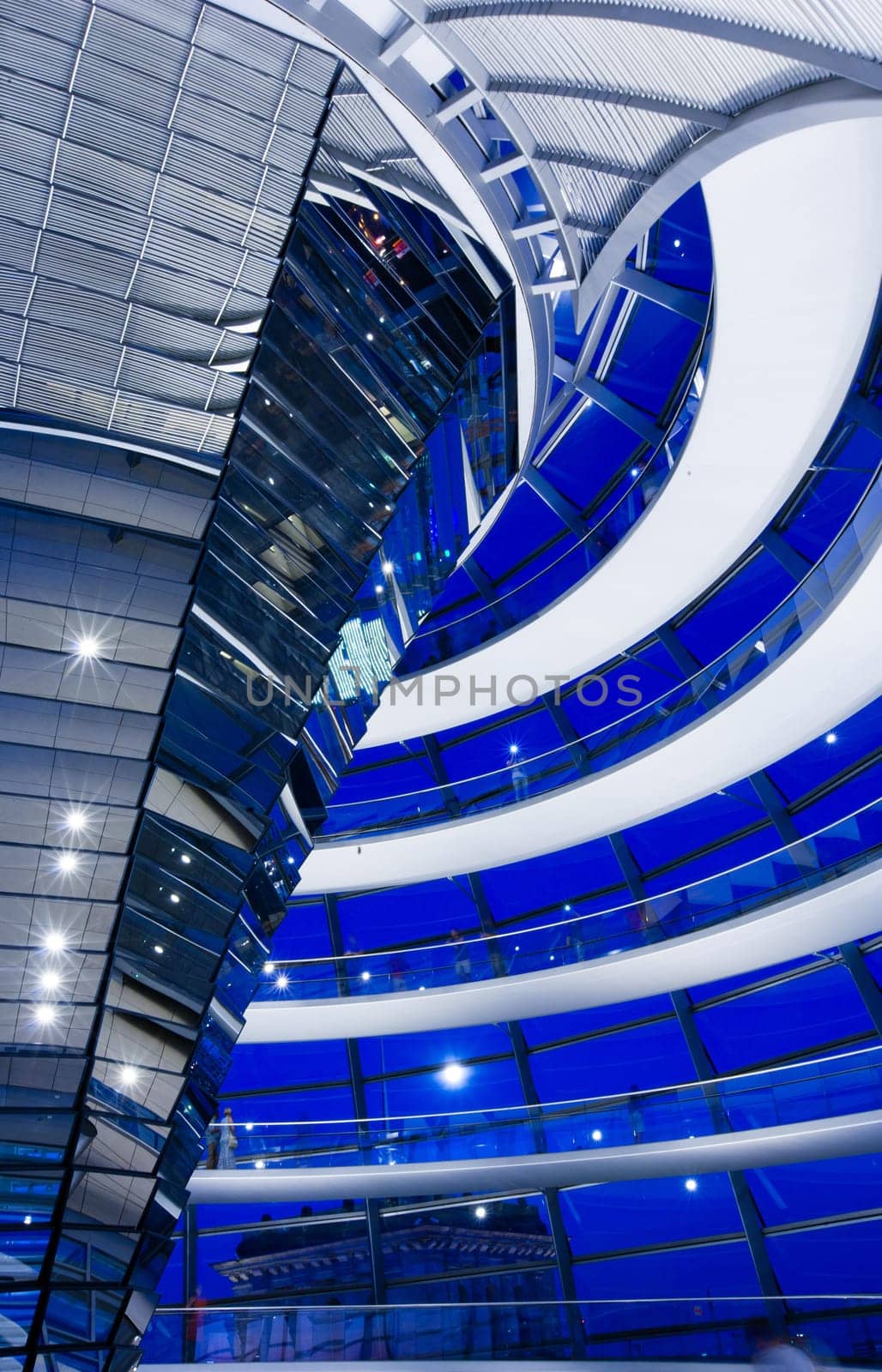 Inside the glass dome of the Reichstag in Berlin, Germany.