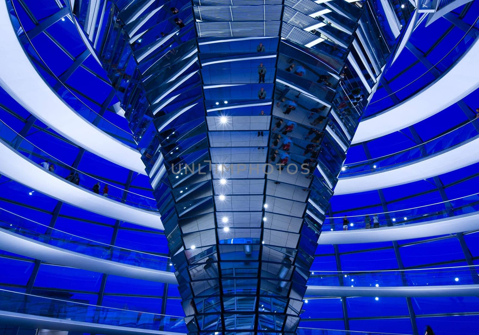 Inside the glass dome of the Reichstag in Berlin, Germany.