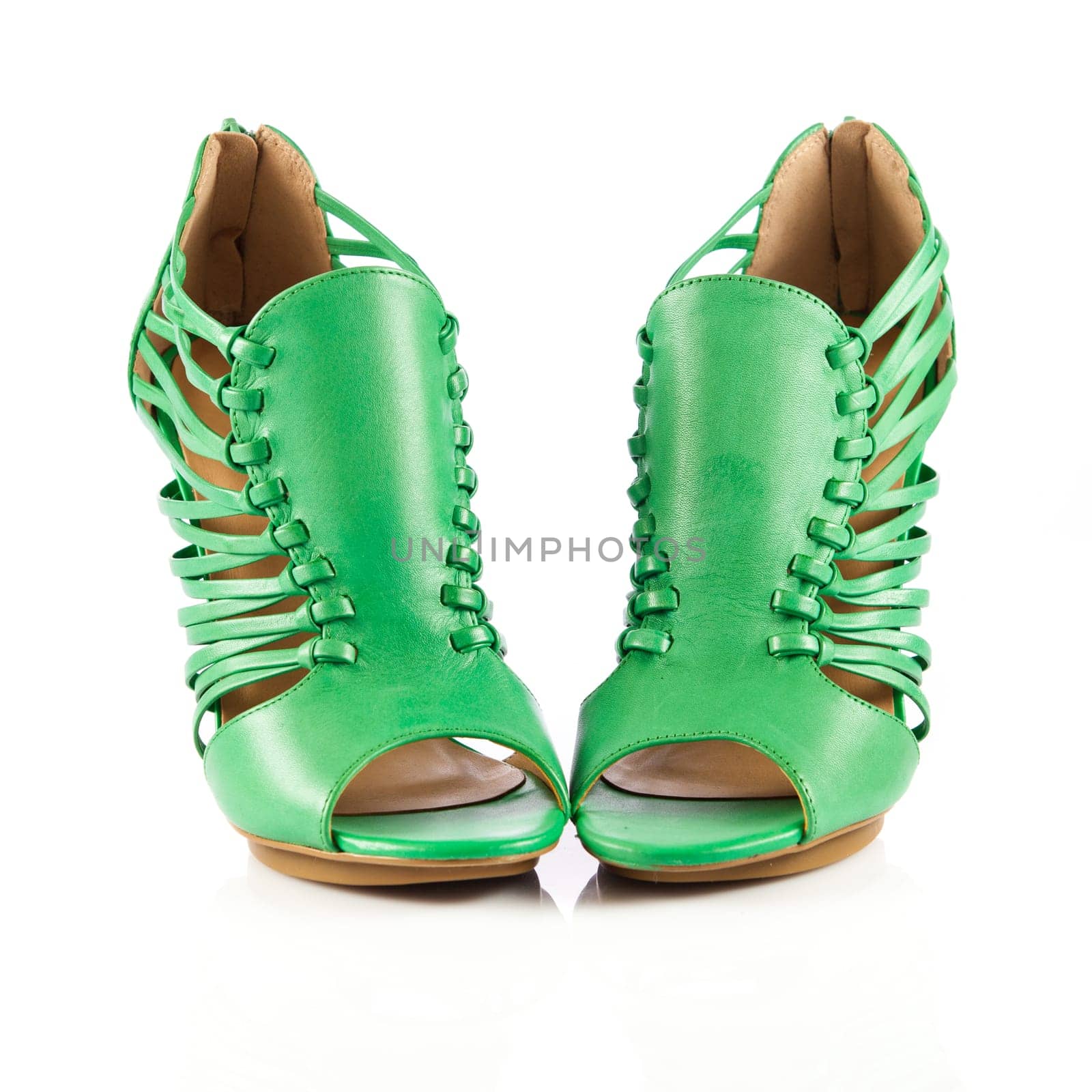 green shoes. Elegant green shoes on the white