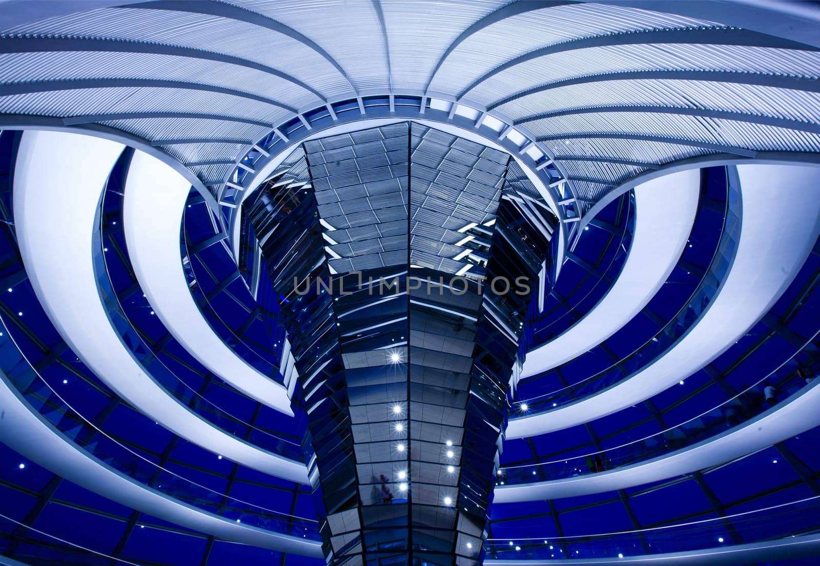 Inside the glass dome of the Reichstag in Berlin, Germany.