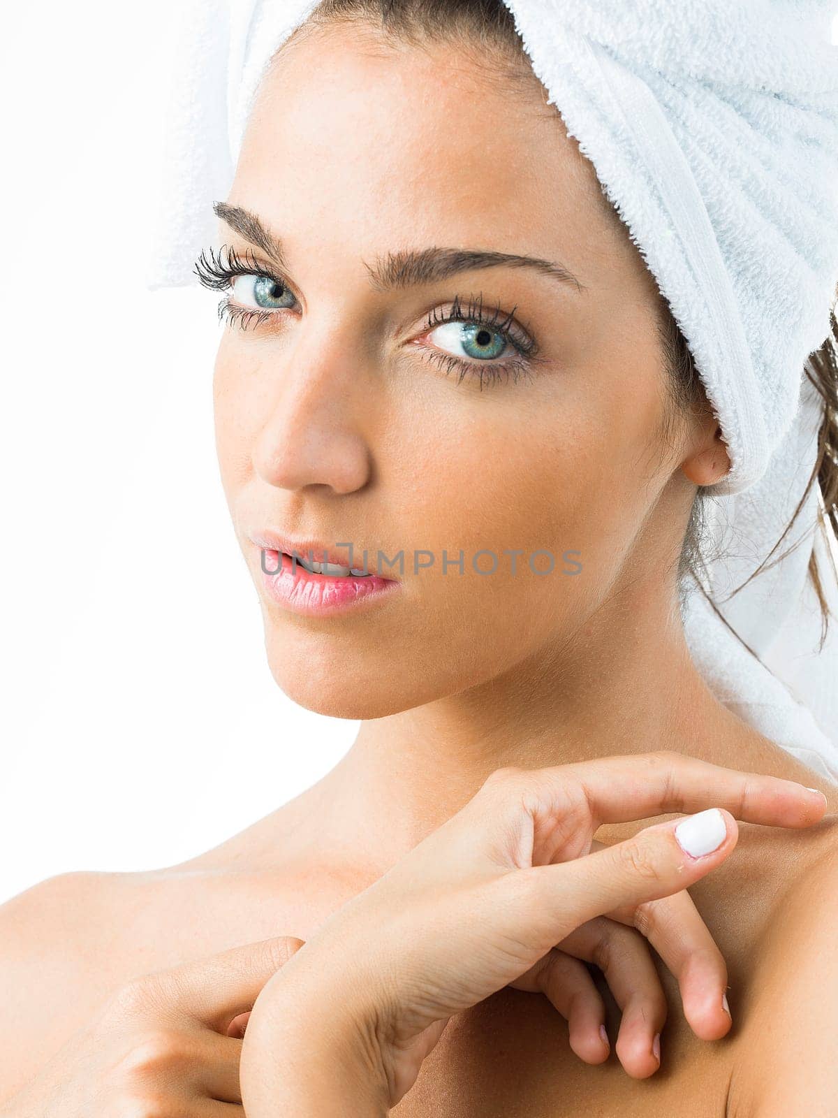young real beautiful woman with amazing blue eyes