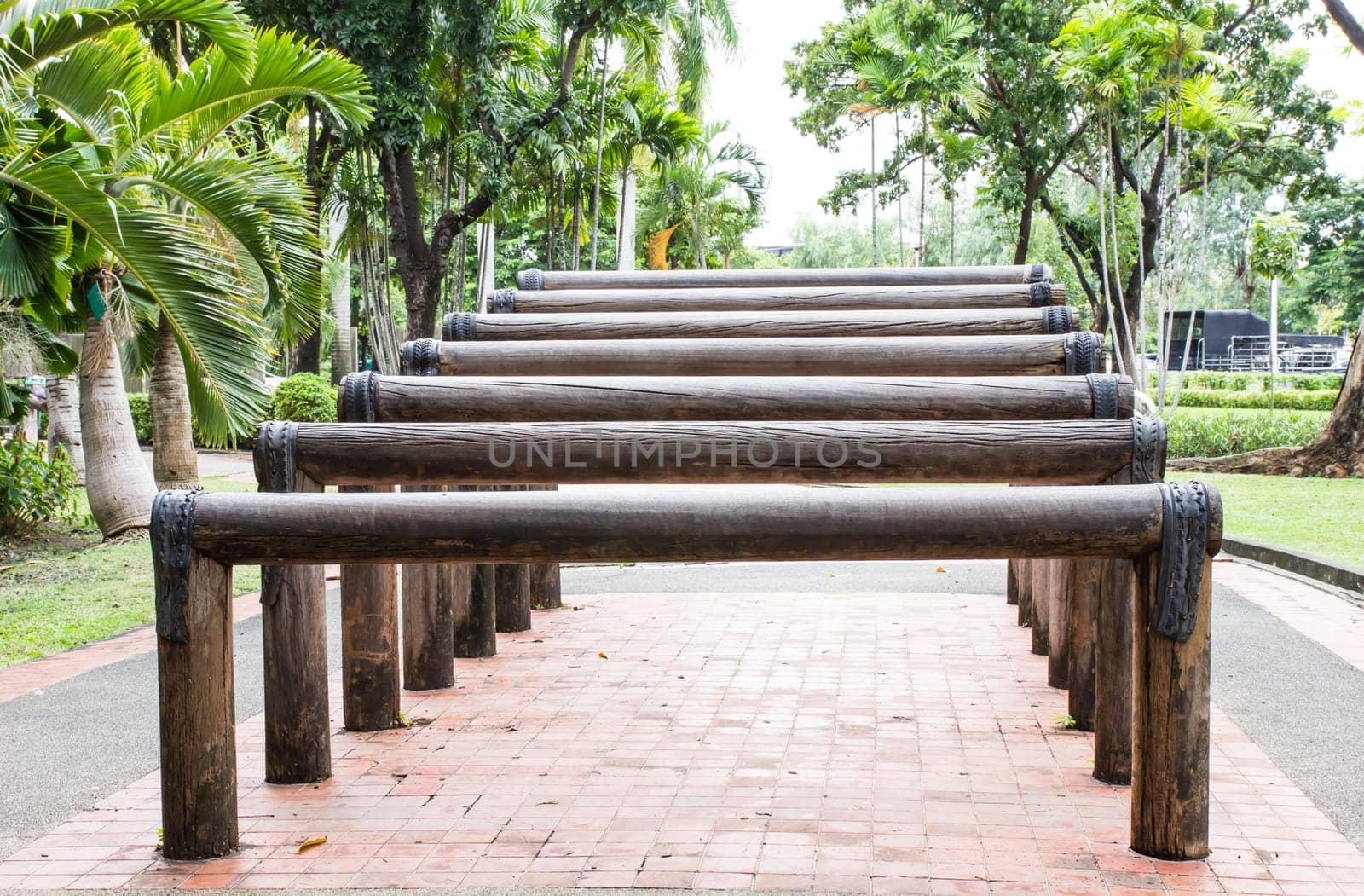 Wooden stairs for exercise in garden
