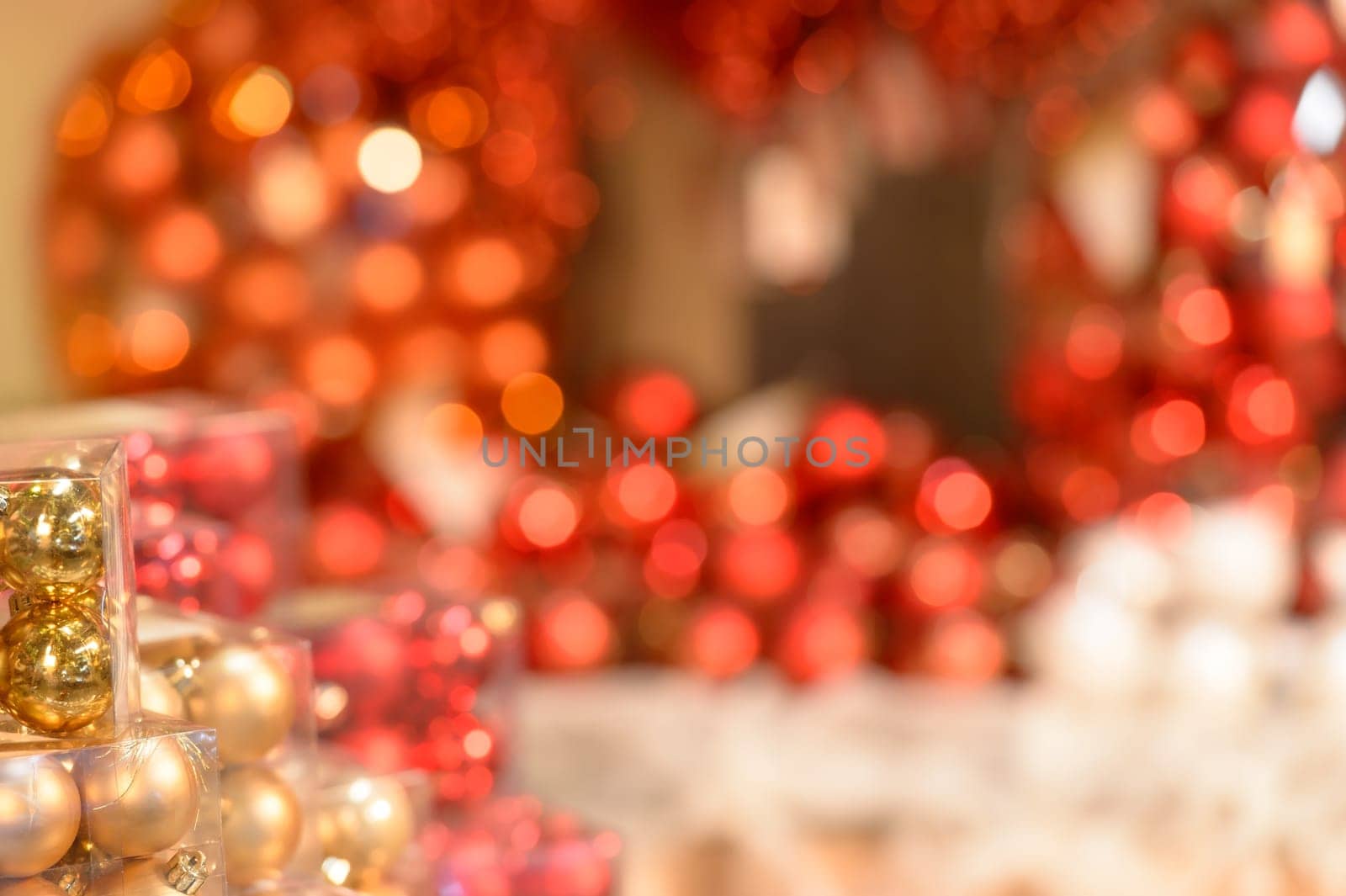 Red and golden Christmas decorations glittering background
