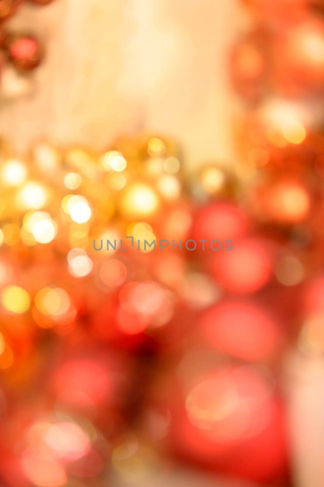 Christmas bulbs glittering blurred background red and gold