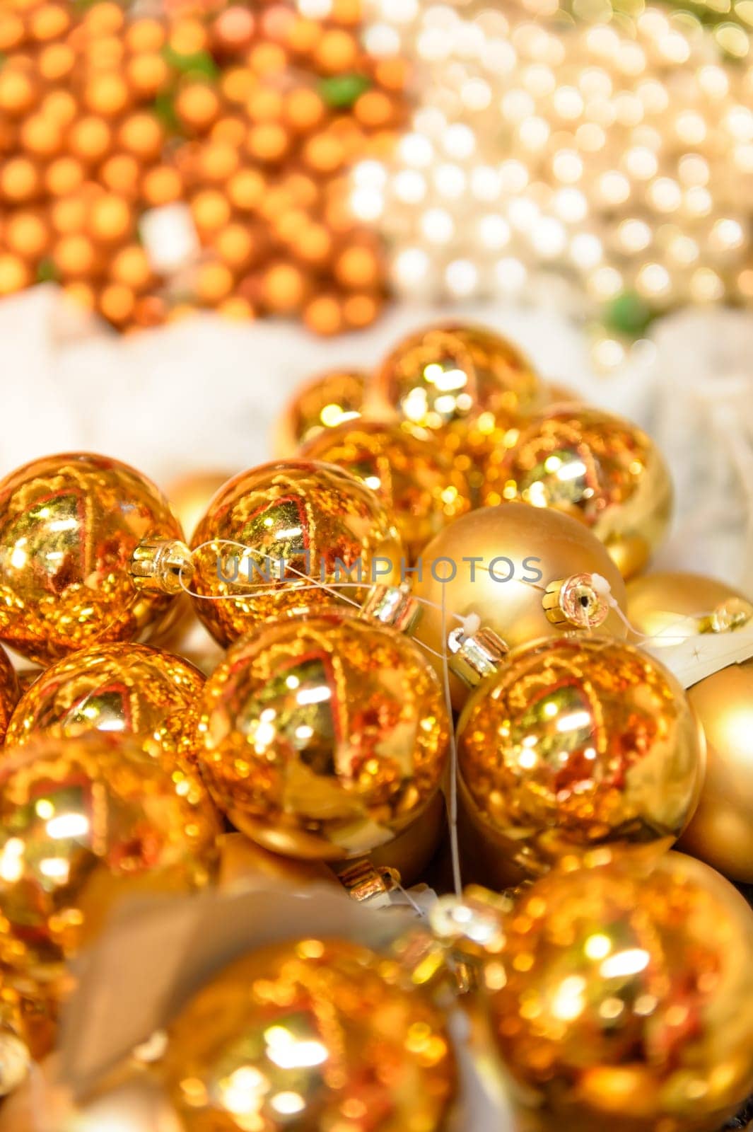 Glittering golden Christmas balls decoration