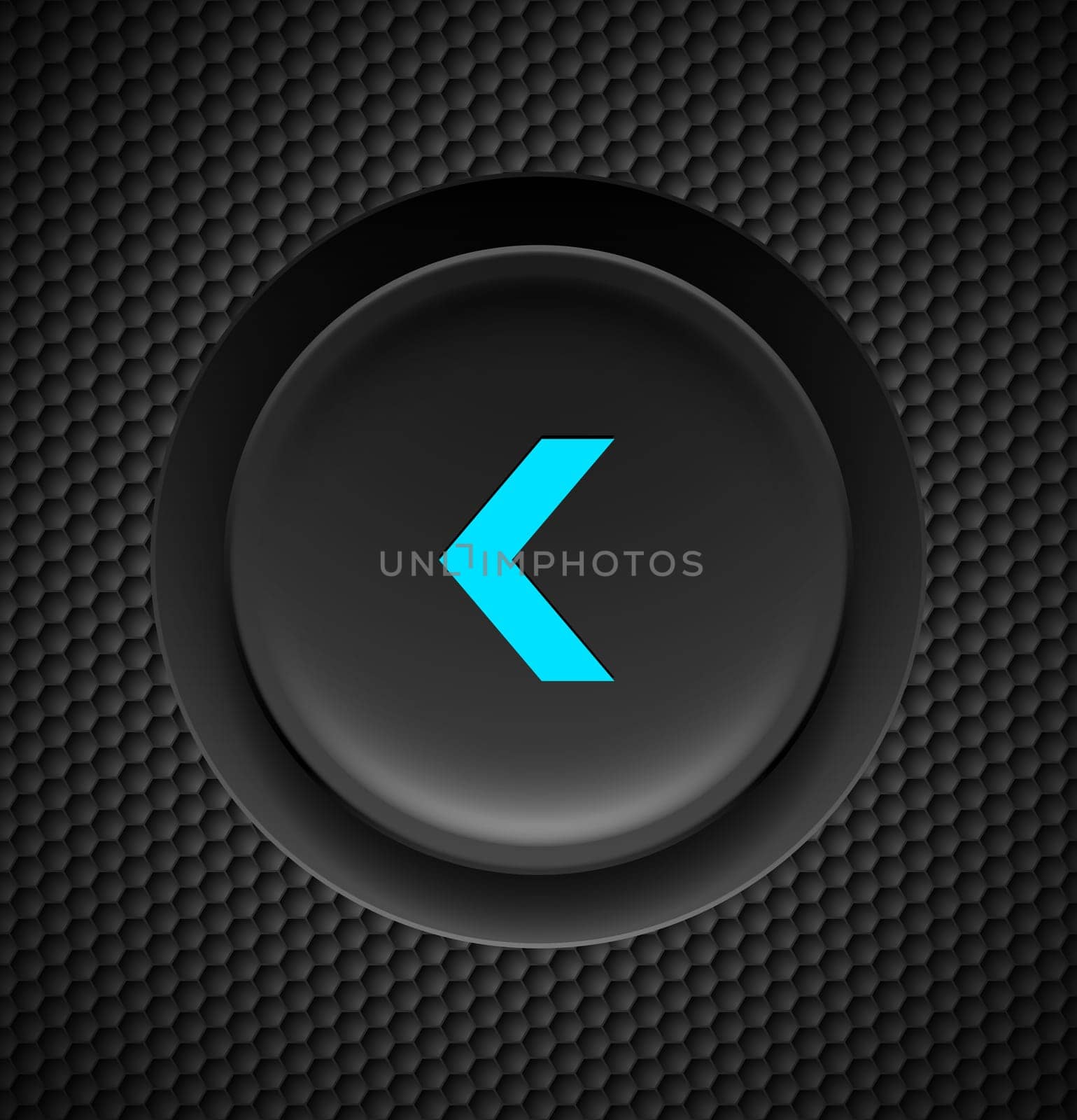 Black button with blue fast backward sign on carbon background.