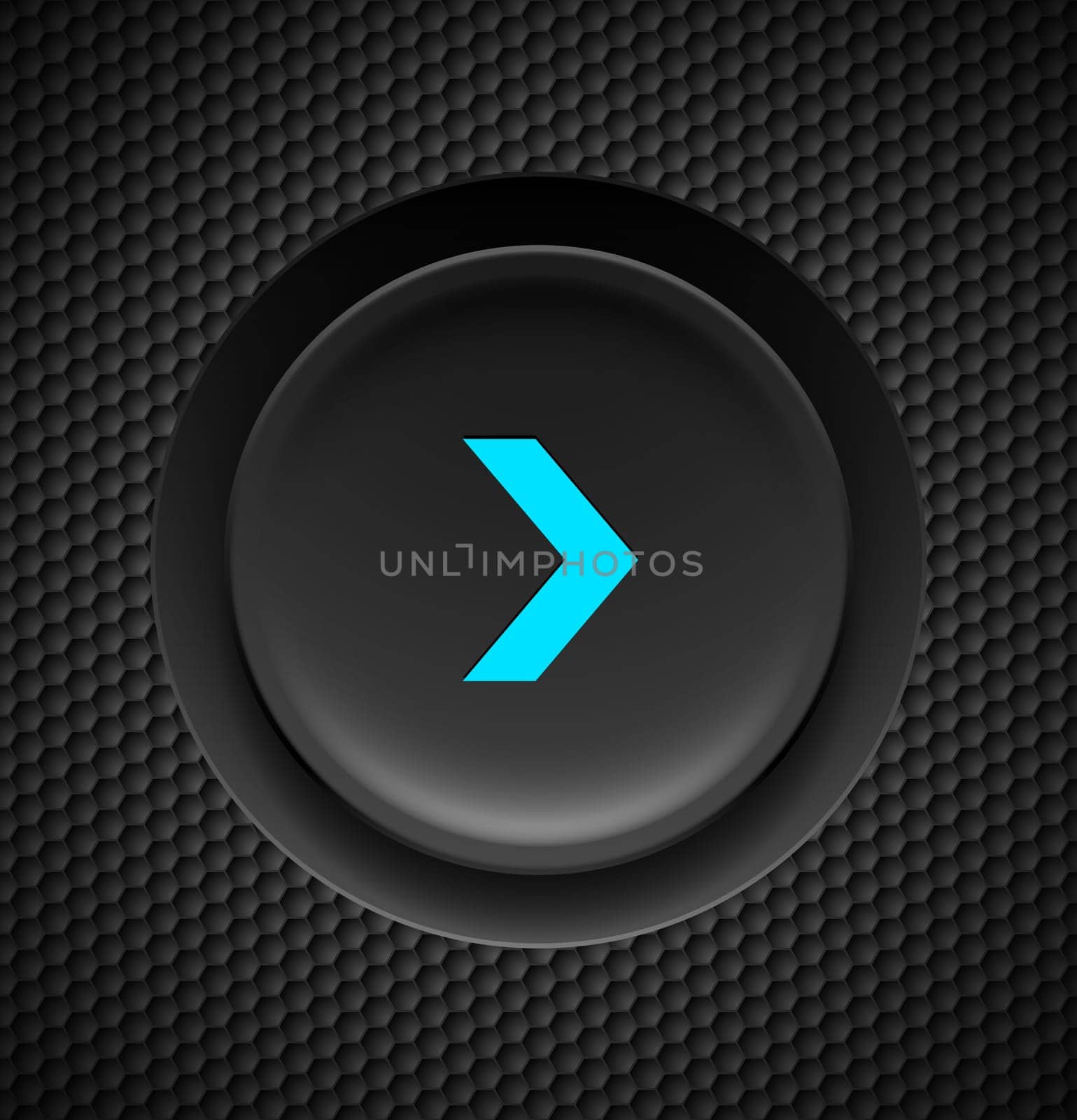 Black button with blue fast forward sign on carbon background.