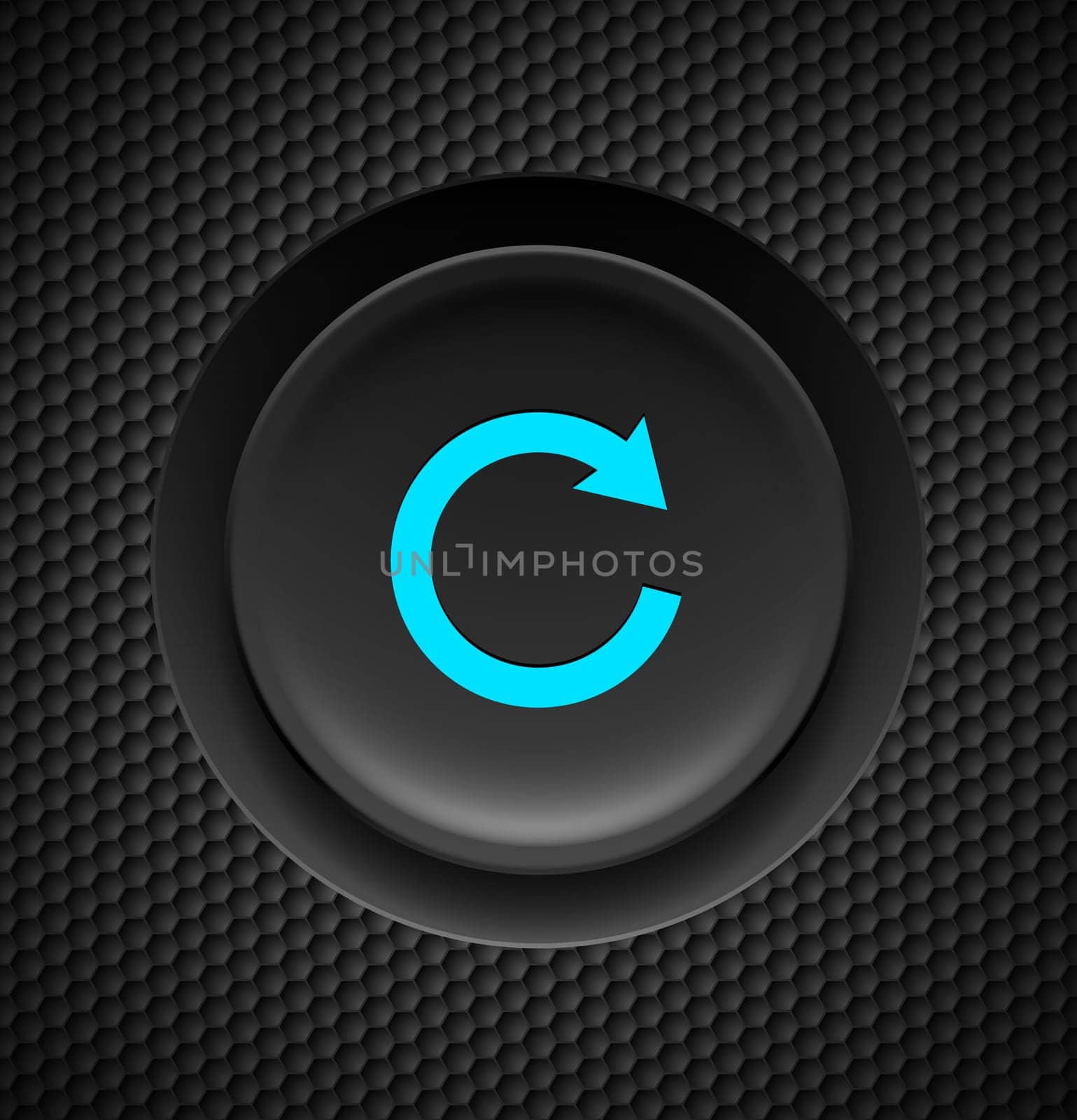 Black button with blue repeat sign on carbon background.