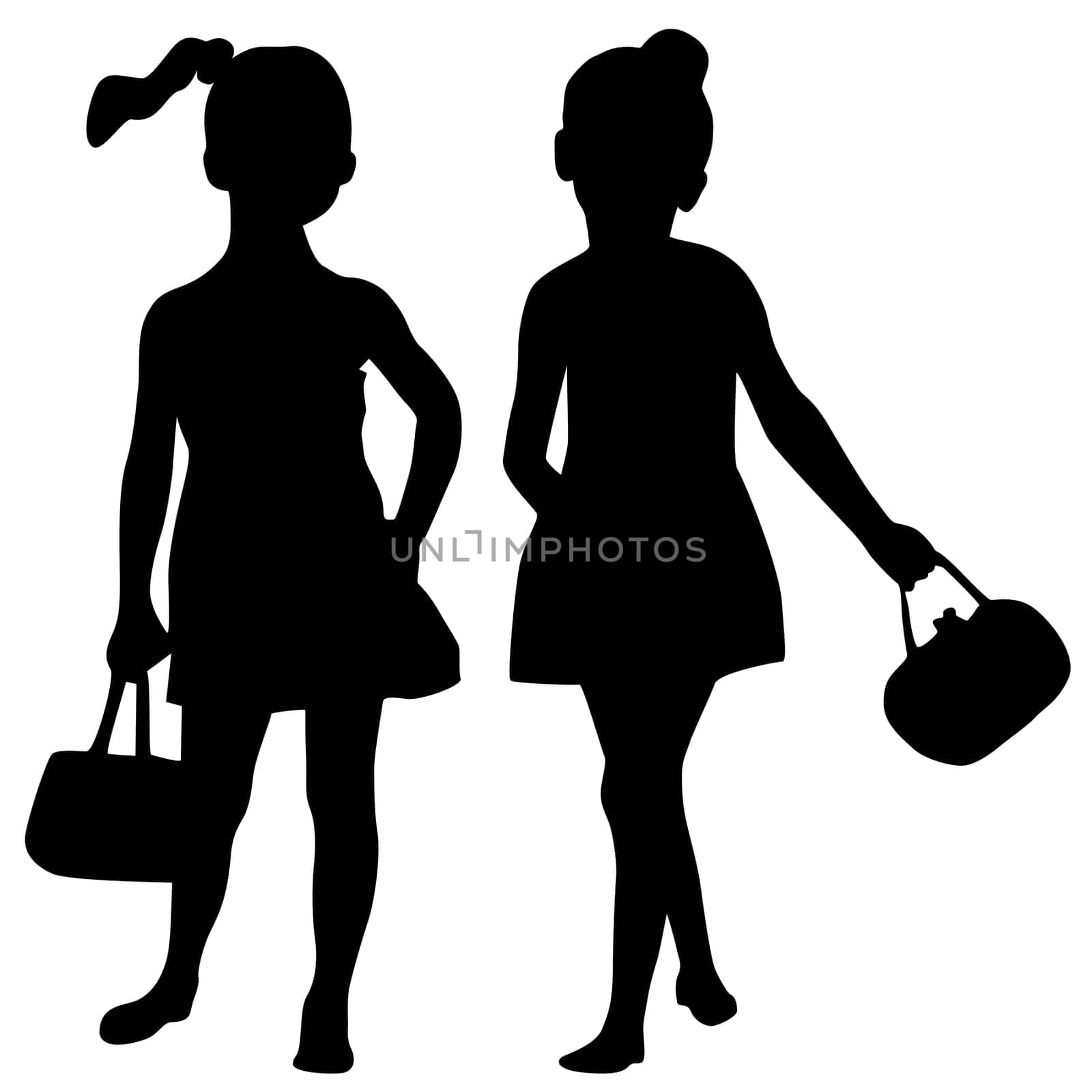 Silhouettes of two fashion girls with bags