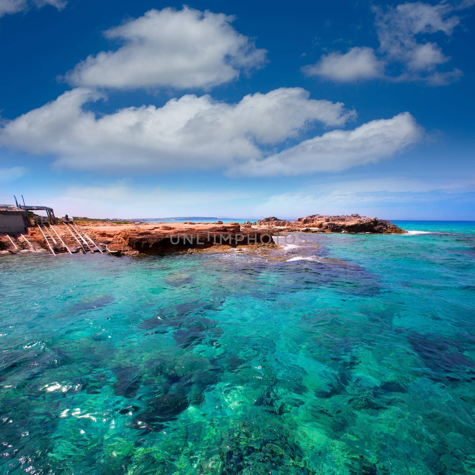 Formentera Es Calo de Sant Agusti turauoise sea at Balearic Islands