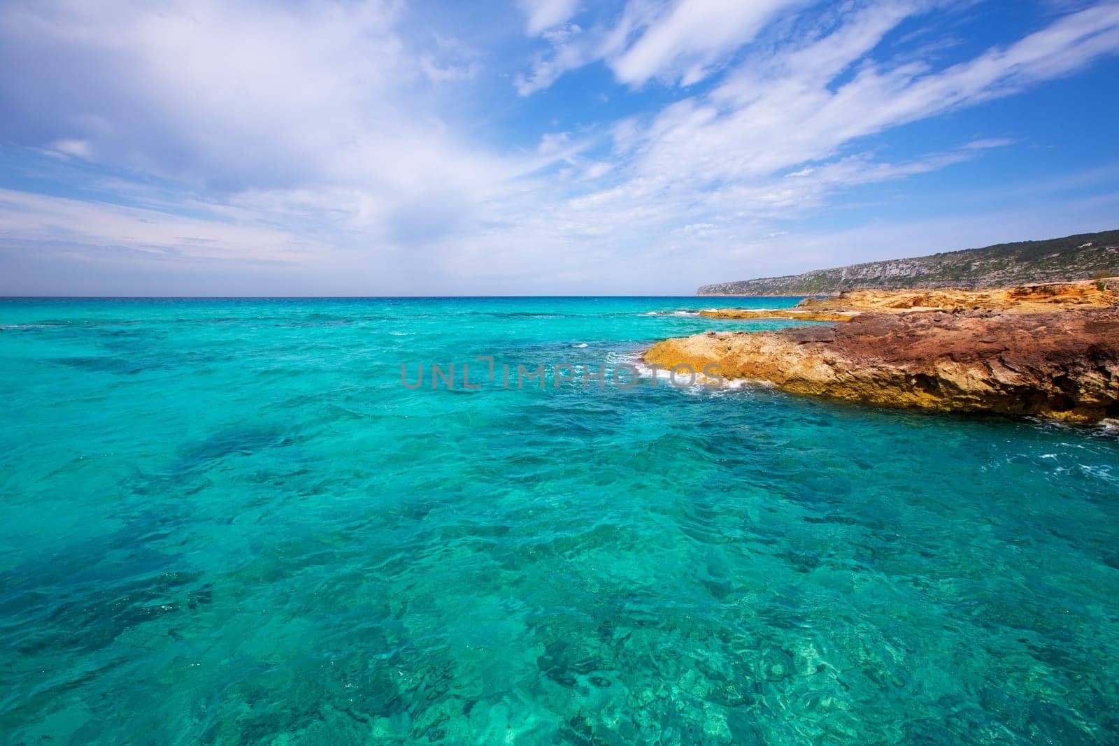 Formentera Es Calo de Sant Agusti turauoise sea at Balearic Islands