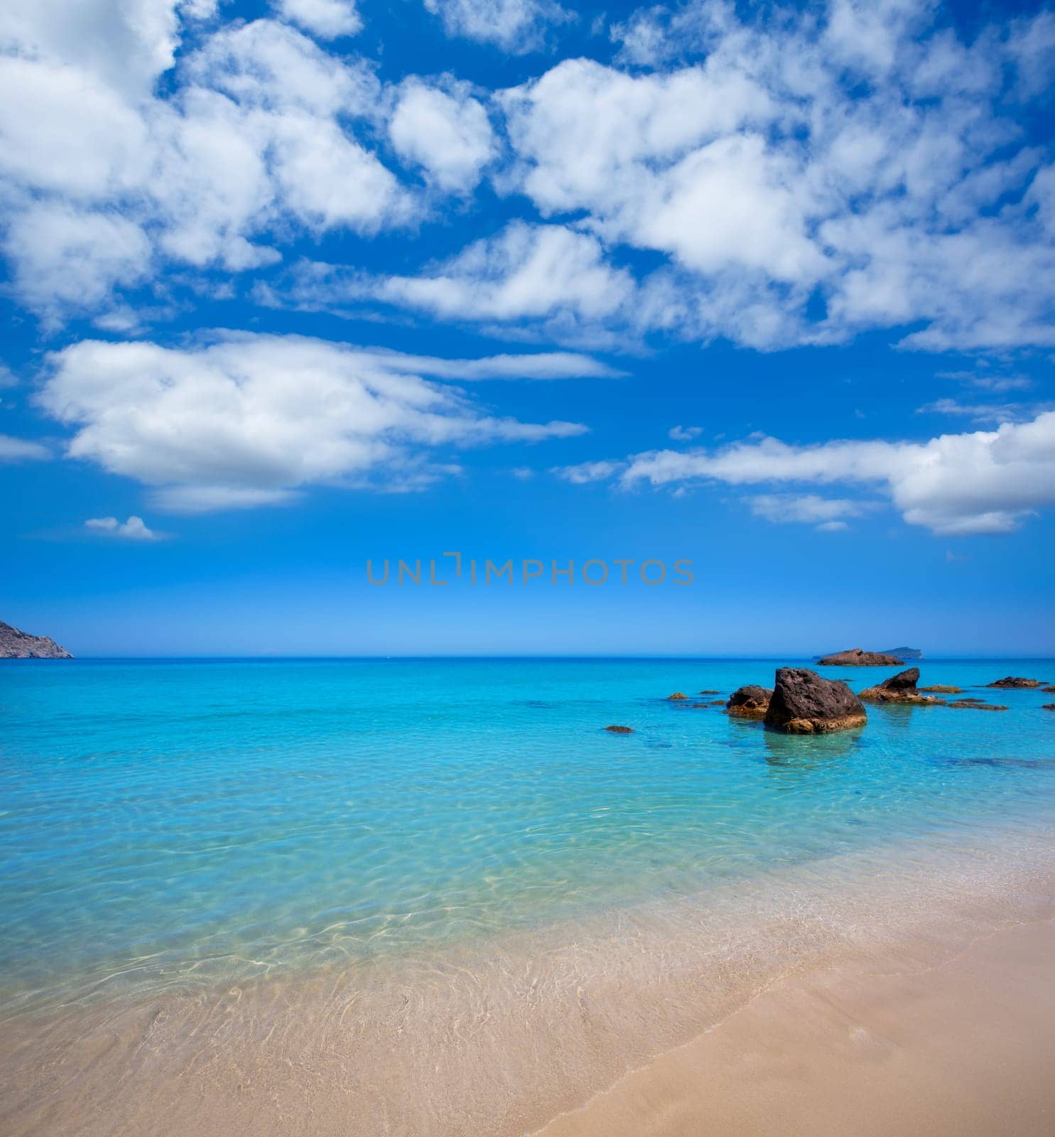 Ibiza Aigues Blanques Aguas Blancas Beach at Santa Eulalia Balearic Islands of spain