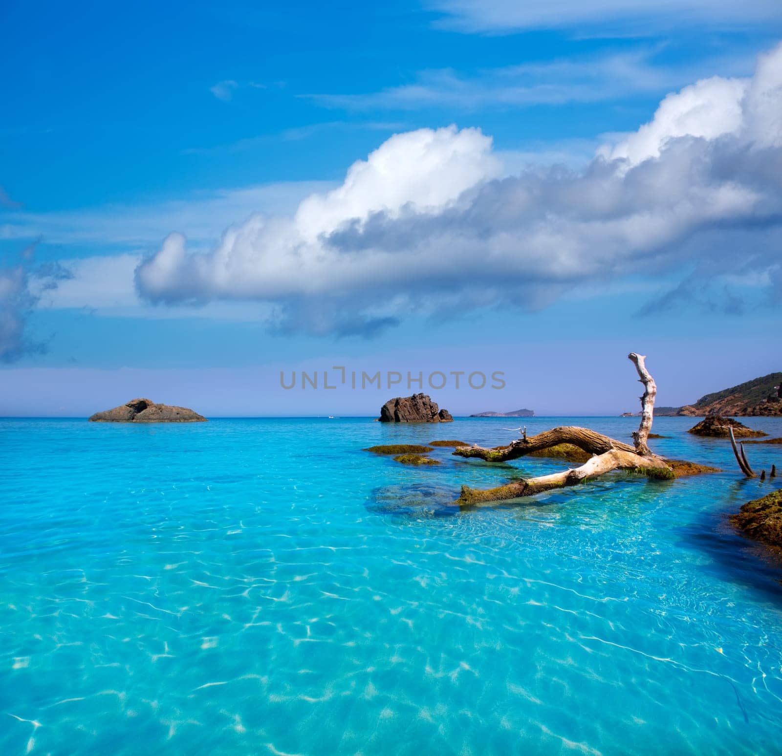 Ibiza Aigues Blanques Aguas Blancas Beach at Santa Eulalia Balearic Islands of spain