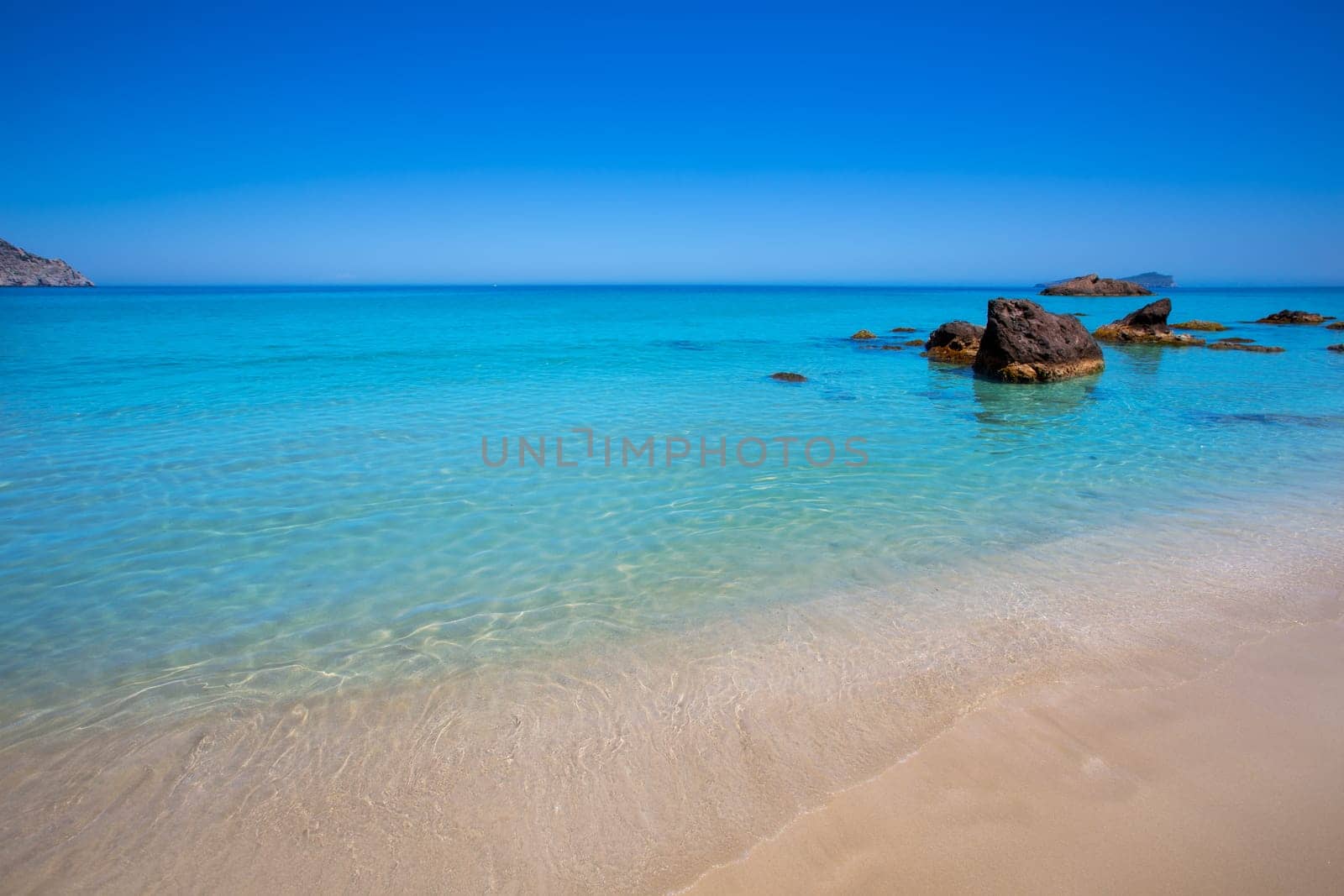 Ibiza Aigues Blanques Aguas Blancas Beach at Santa Eulalia Balearic Islands of spain