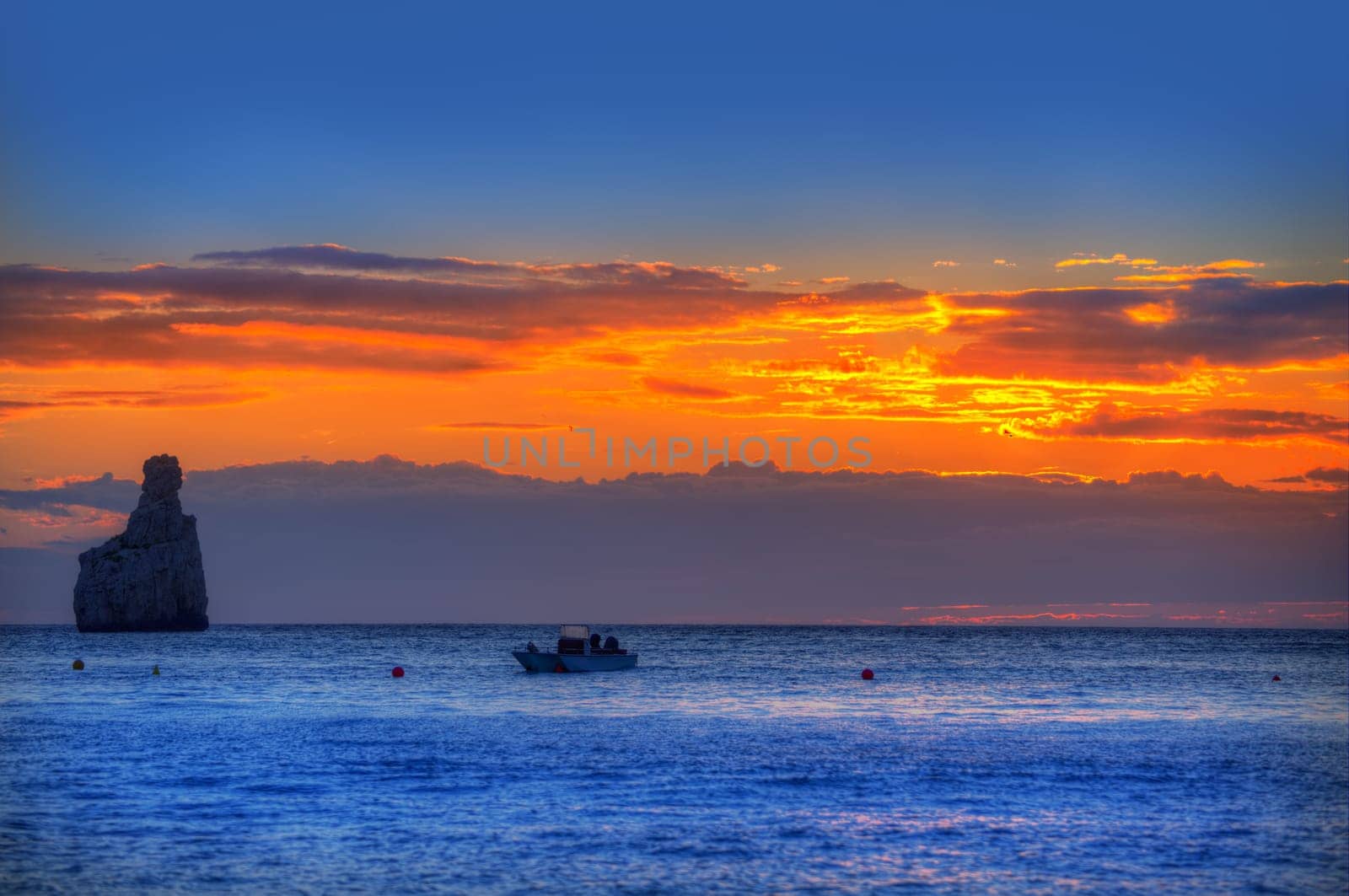 Ibiza Cala Benirras sunset beach in san Juan at Balearic Islands Spain