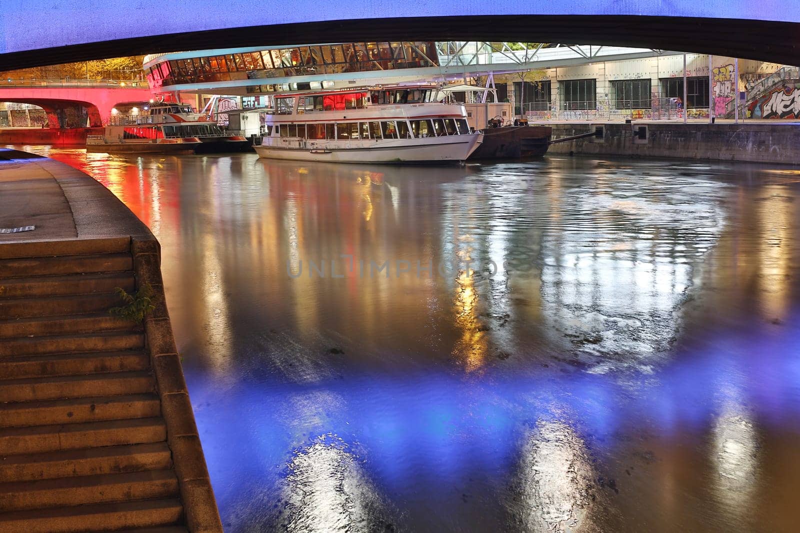 Vienna at night,Danube Canal,HDR recording