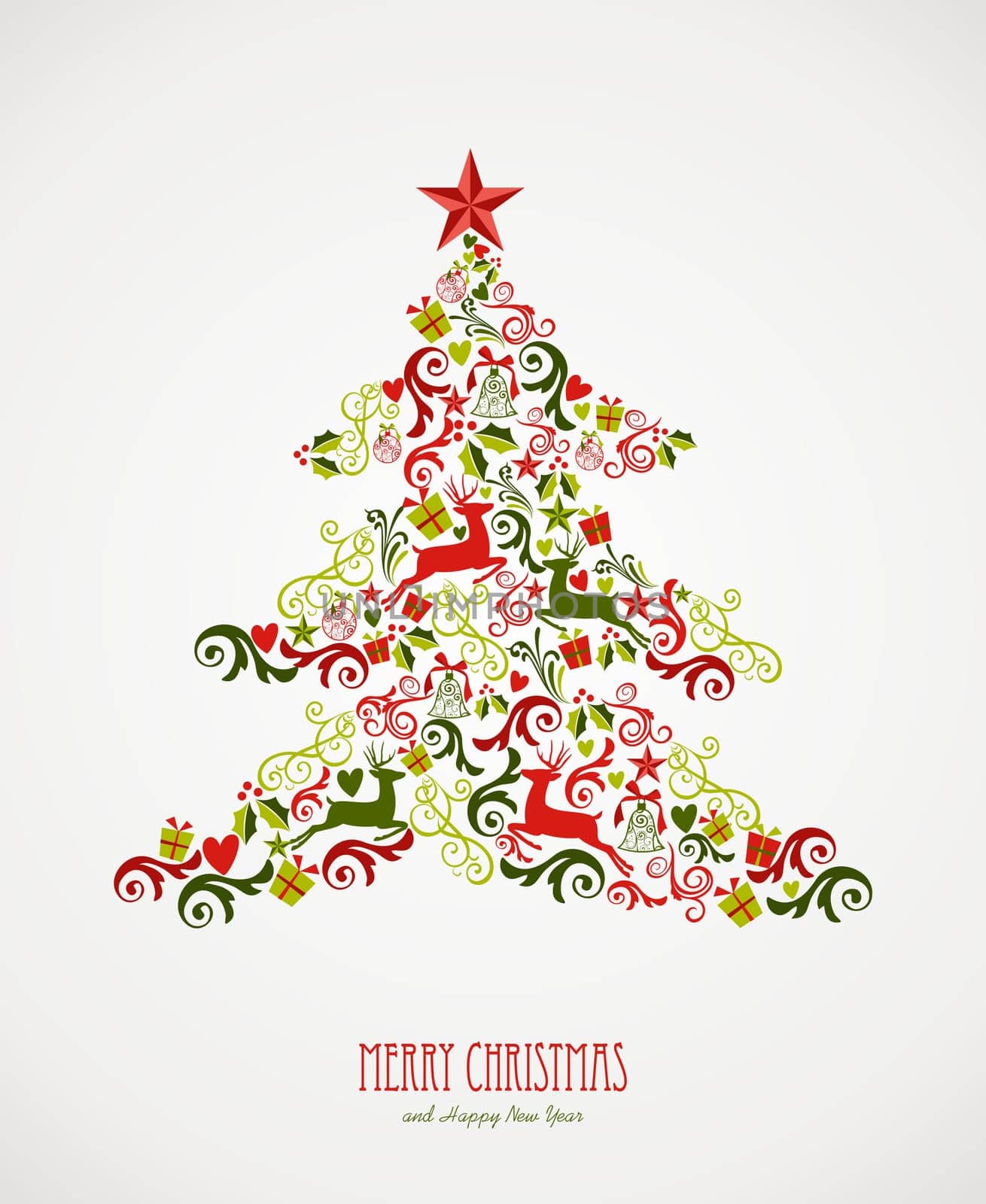 Merry Christmas tree decoration elements composition. Vector file organized in layers for easy editing.