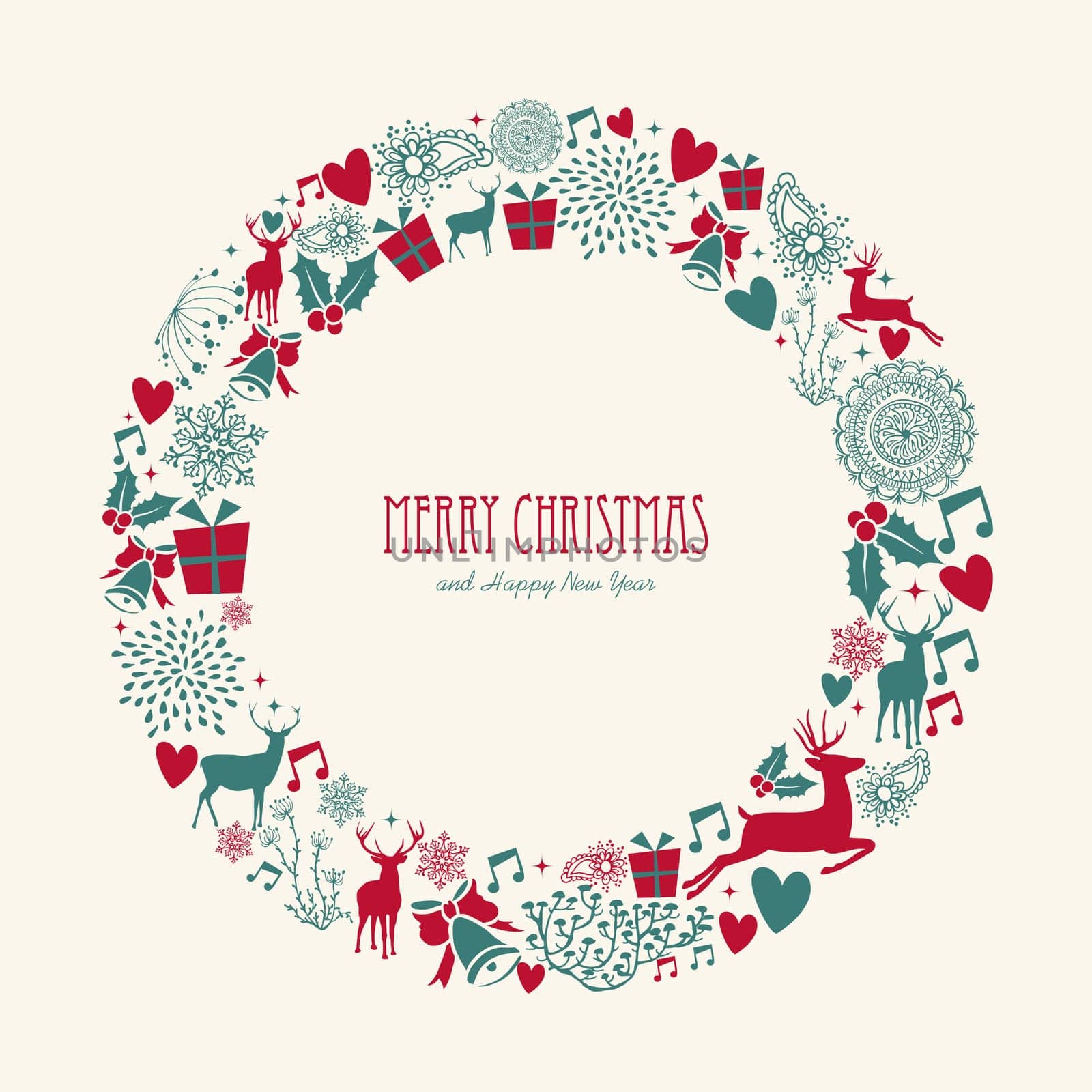 Merry Christmas decoration elements circle mistletoe composition. Vector file organized in layers for easy editing..