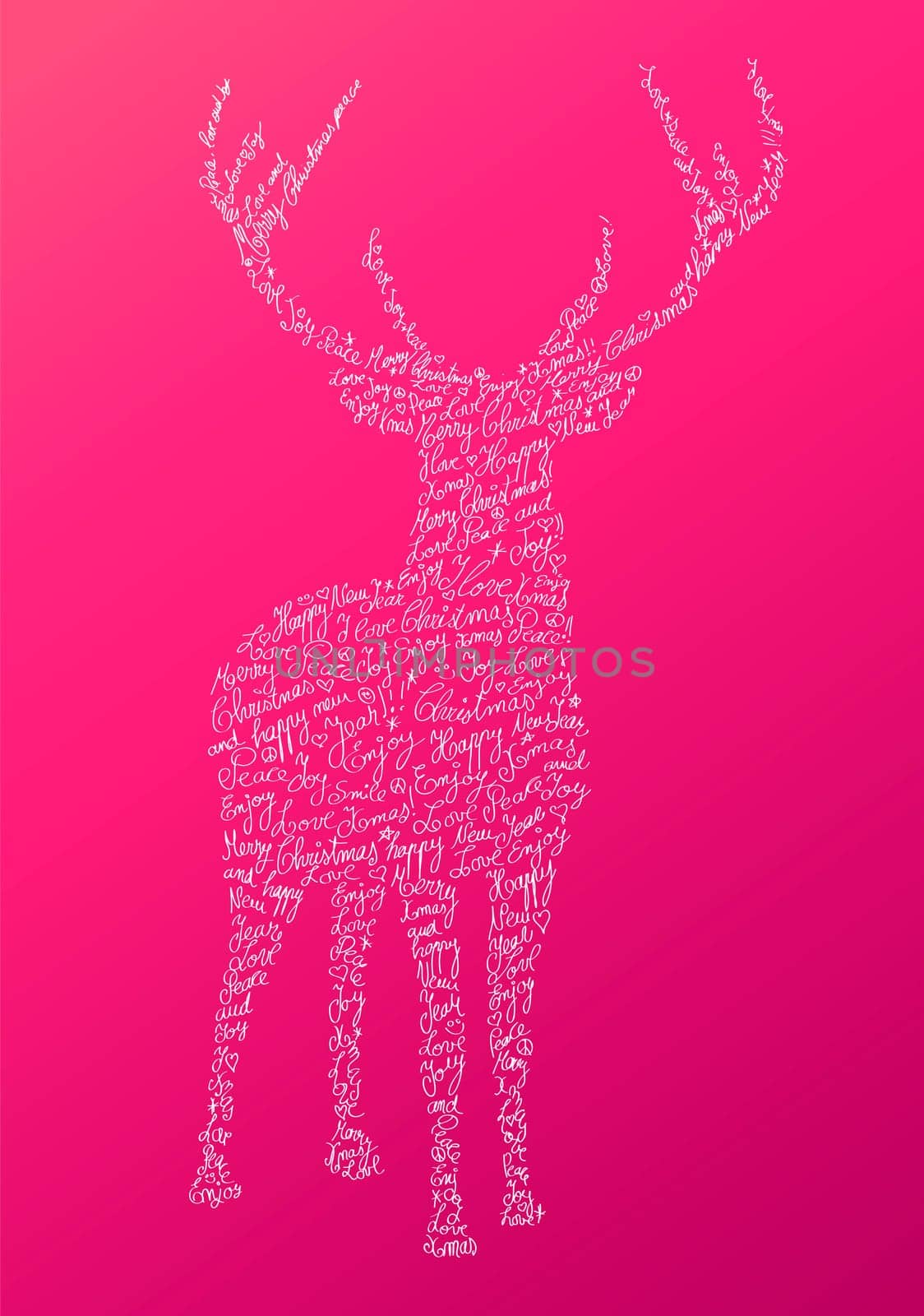 Trendy hipster reindeer shape with holiday text and pink background. Merry Christmas composition. EPS10 vector file organized in layers for easy editing..