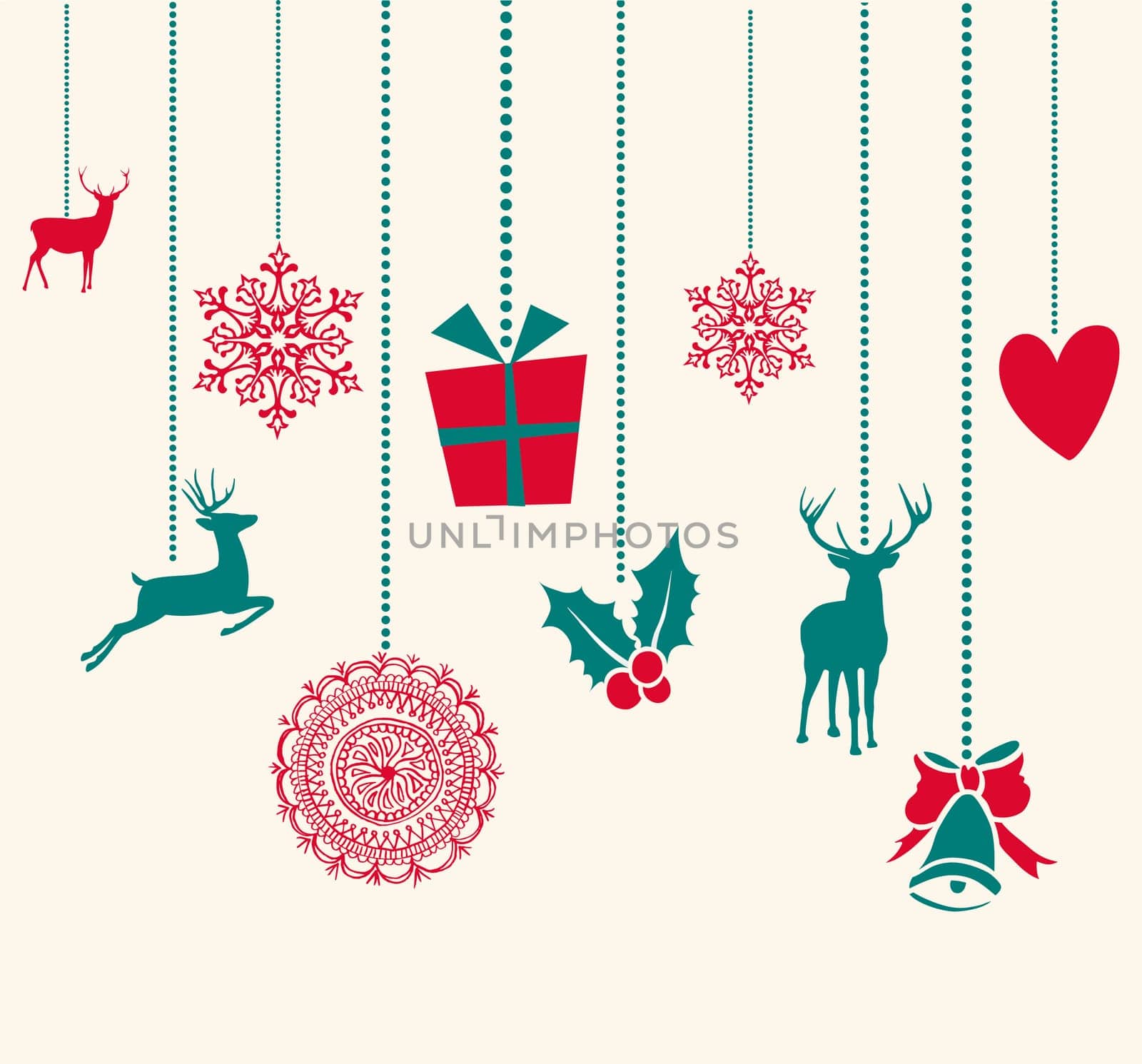 Merry Christmas hanging reindeer baubles decoration elements. Vector file organized in layers for easy editing.