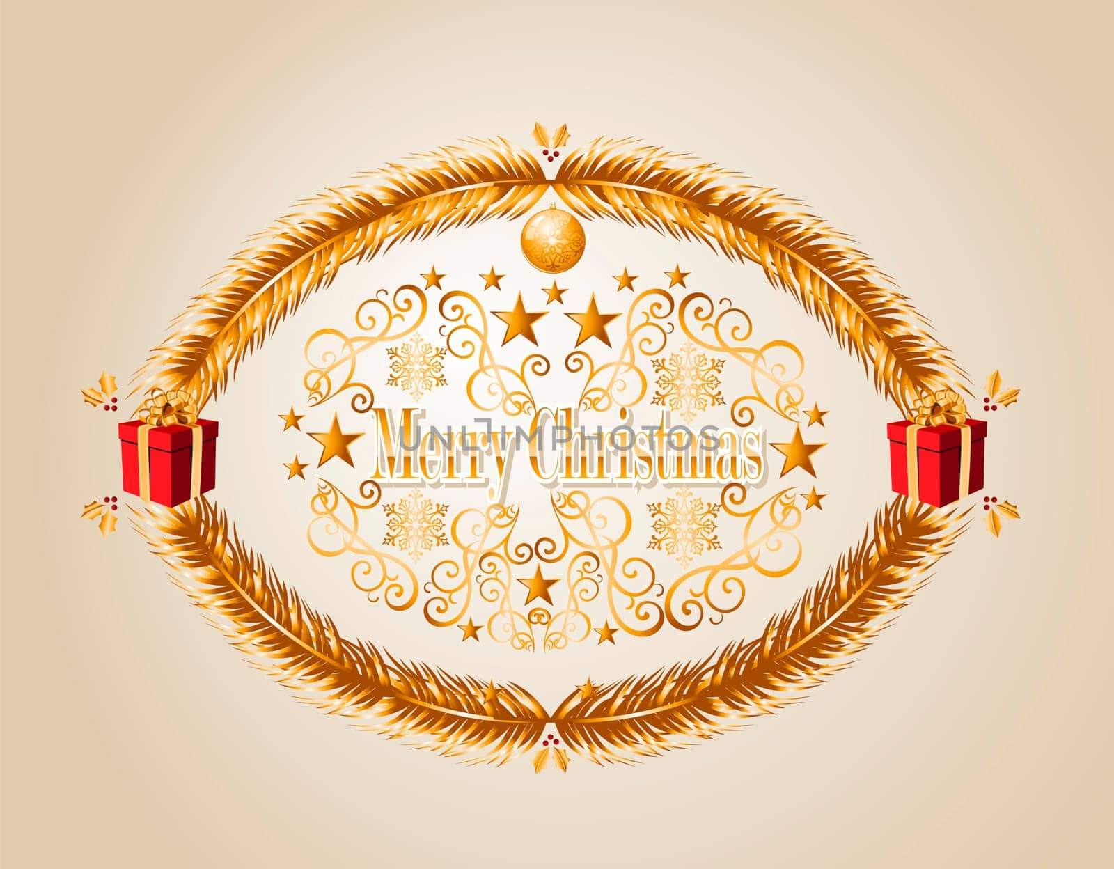Luxury Merry Christmas gold mistletoe frame background. EPS10 vector file organized in layers for easy editing.