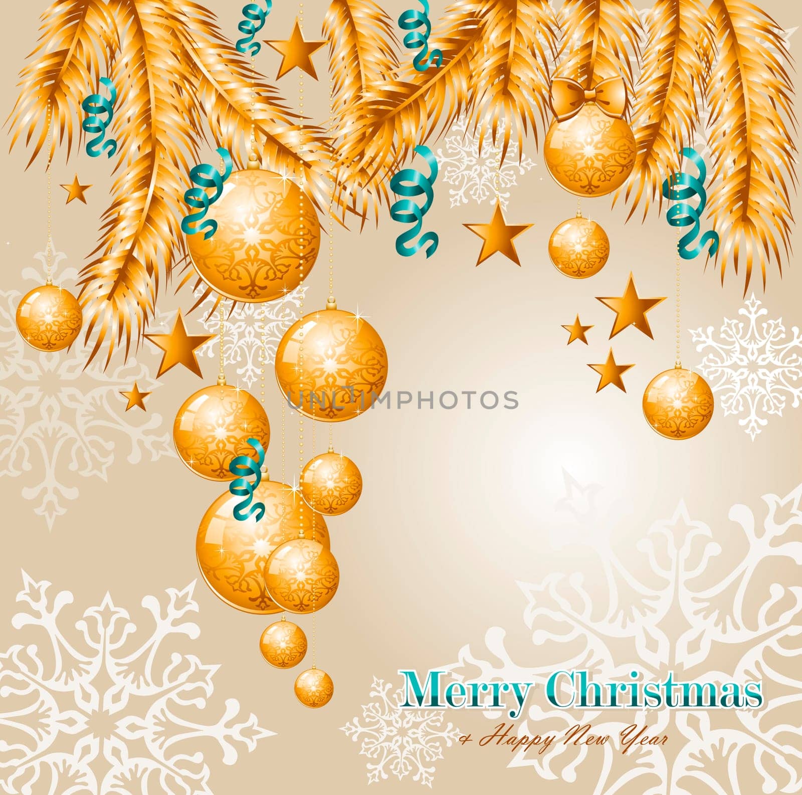 Luxury Merry Christmas gold elements and snowflakes background. EPS10 vector file organized in layers for easy editing.