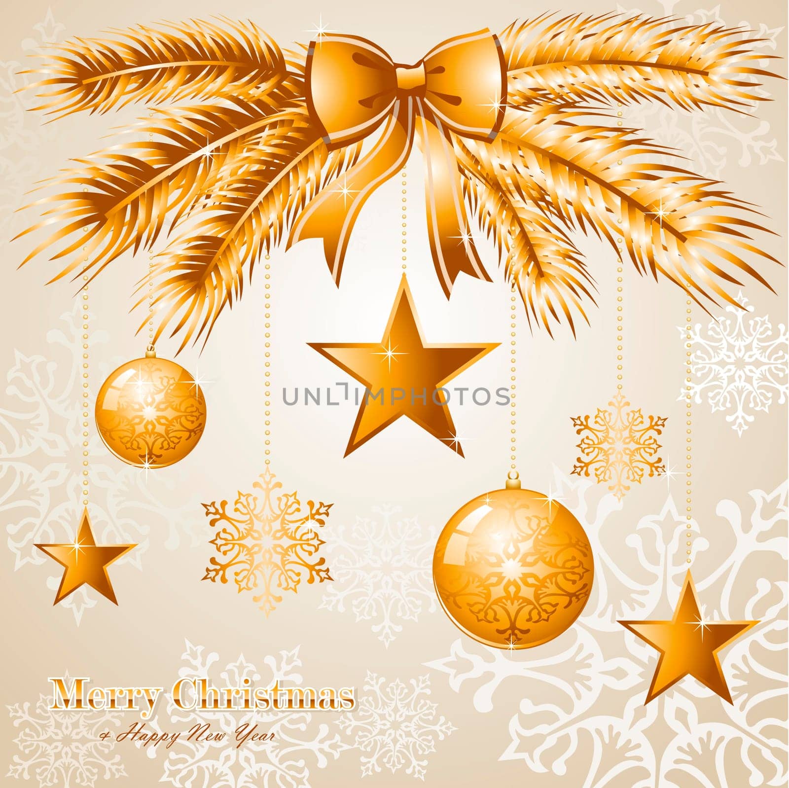Luxury Merry Christmas gold ribbon elements and snowflakes background. EPS10 vector file organized in layers for easy editing.