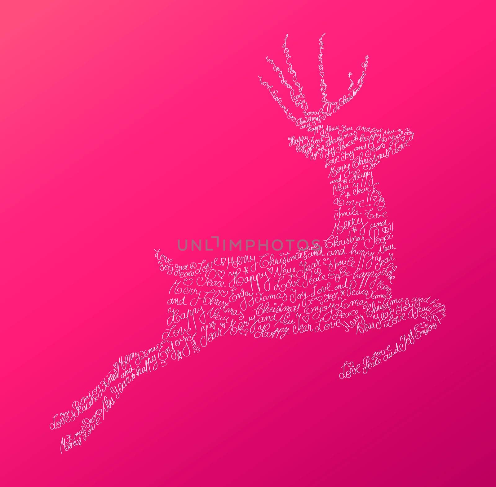 Trendy hipster jumping reindeer shape with holiday text and pink background. Merry Christmas composition. EPS10 vector file organized in layers for easy editing.