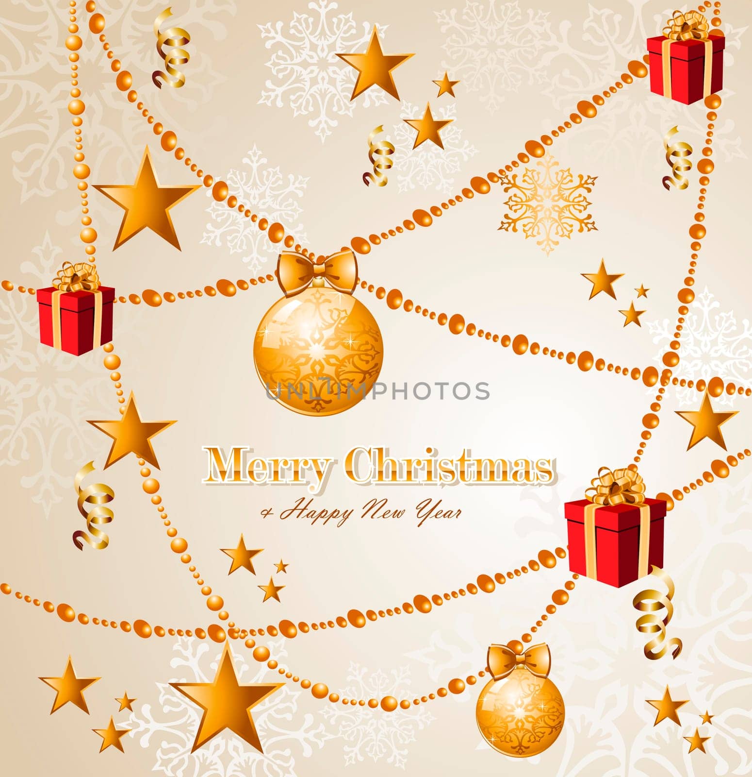 Luxury Merry Christmas gold baubles and garlands background. EPS10 vector file organized in layers for easy editing.