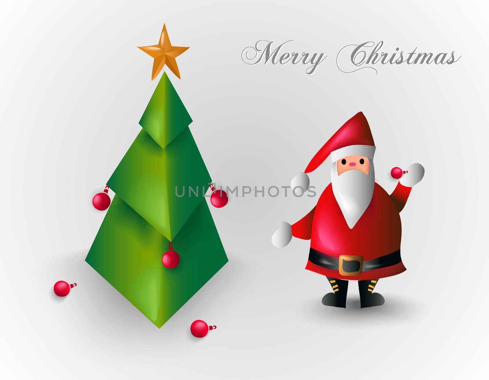 Merry Christmas tree with red baubles and Santa Claus illustration. EPS10 vector file with transparency organized in layers.