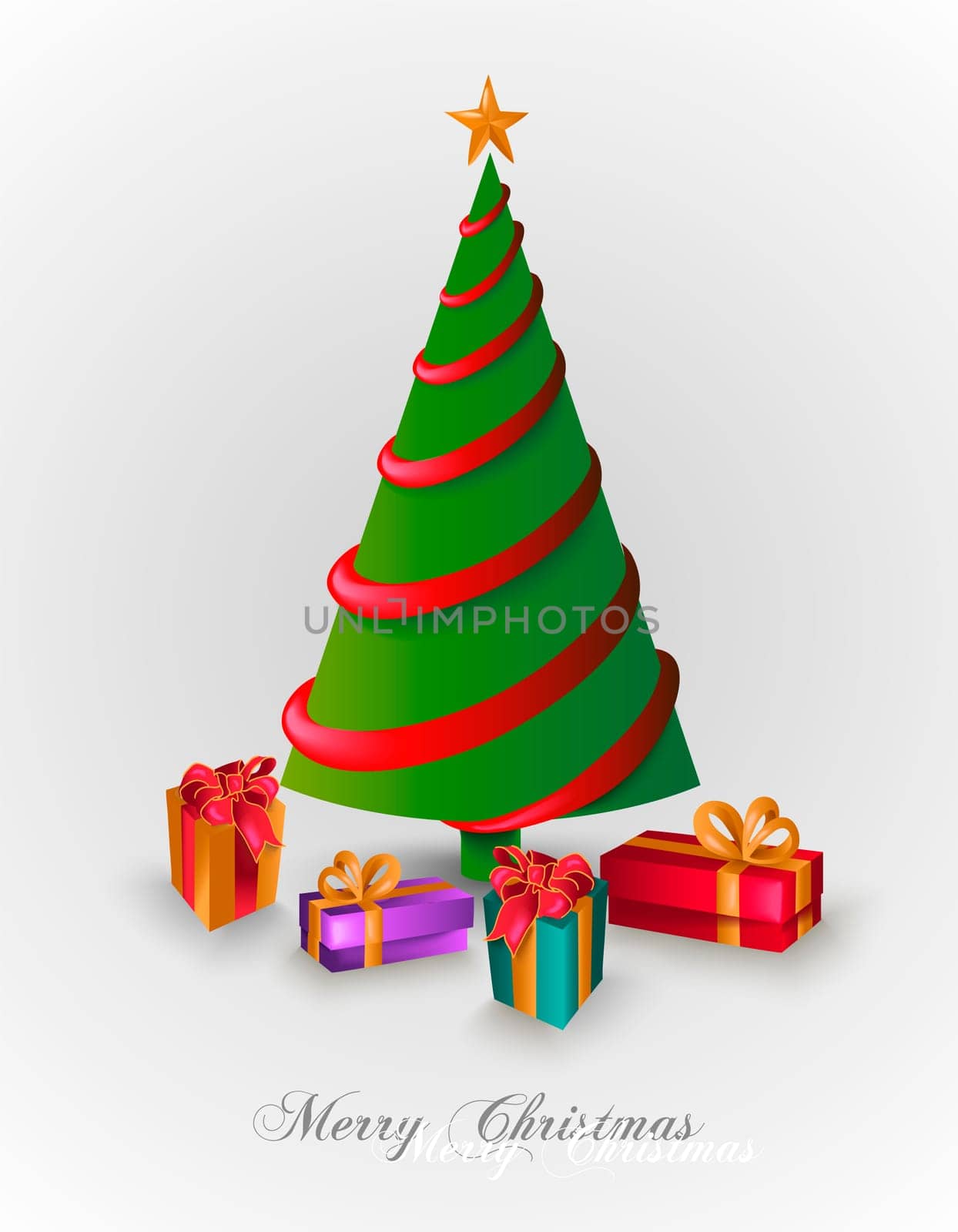 Merry Christmas tree with red garlands and gifts illustration. EPS10 vector file with transparency organized in layers.
