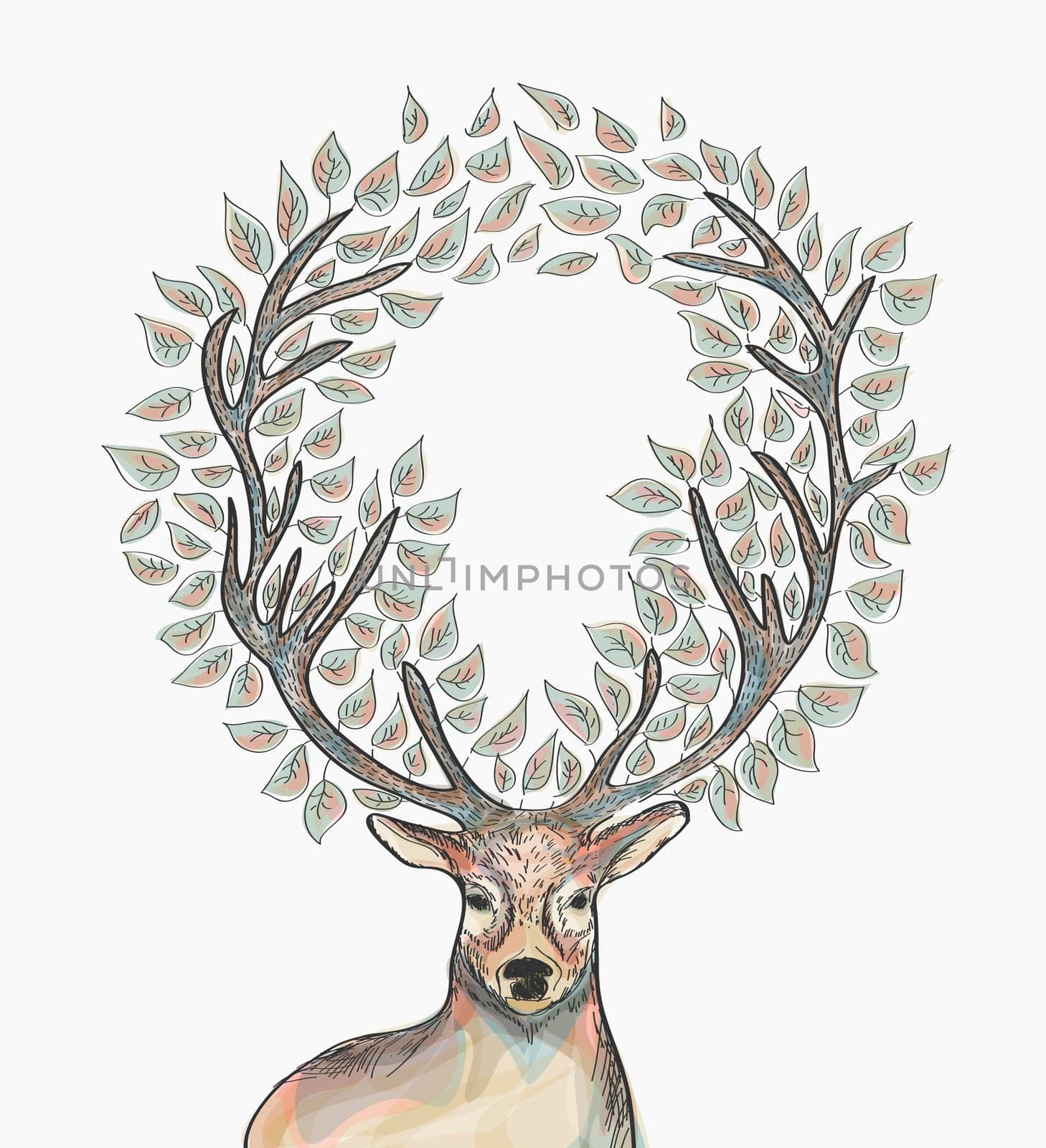 Trendy hipster reindeer with circle leaves Merry Christmas composition. EPS10 vector file with transparency for easy editing.