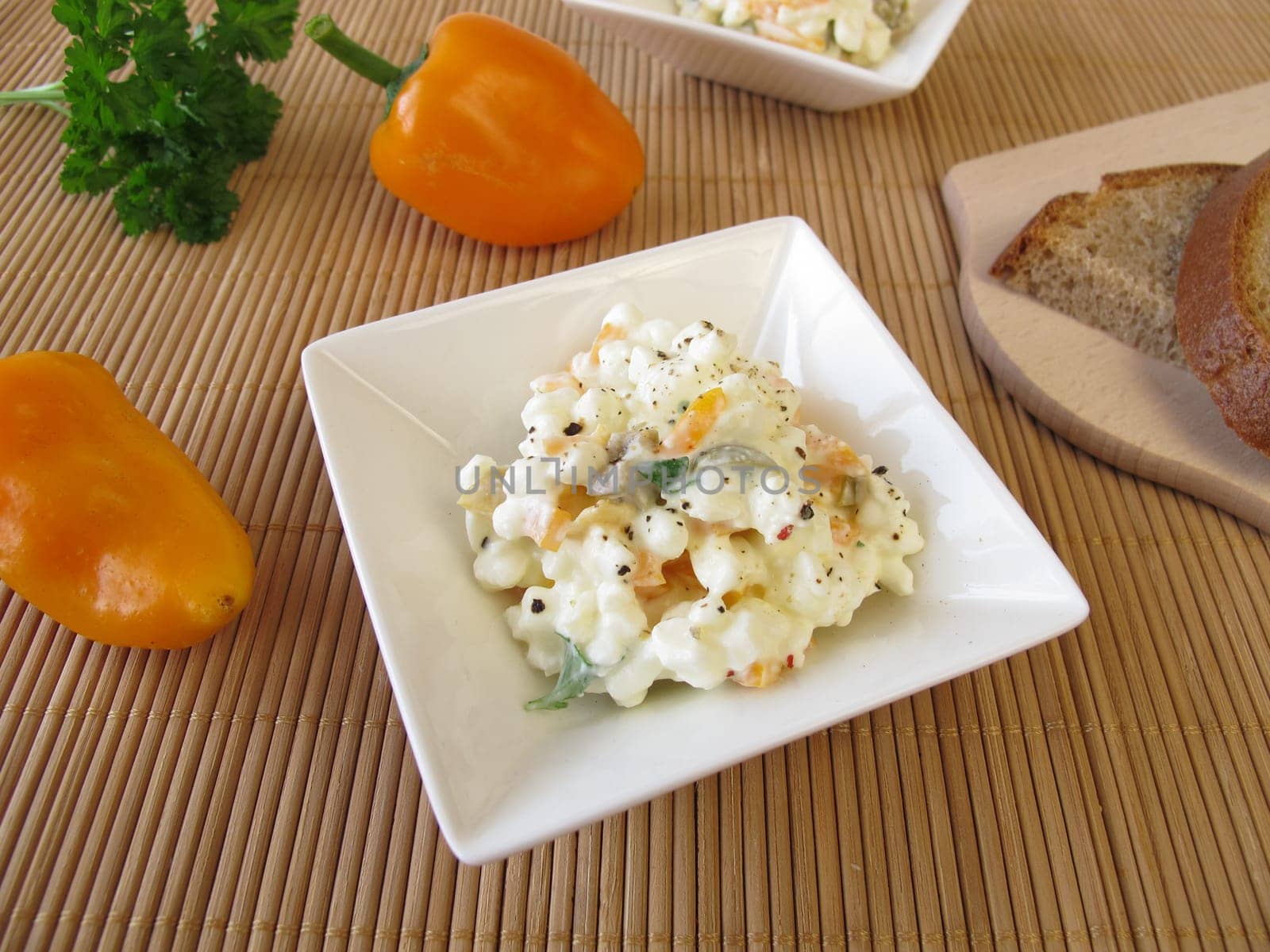 Spread with cottage cheese,olives and bell peppers